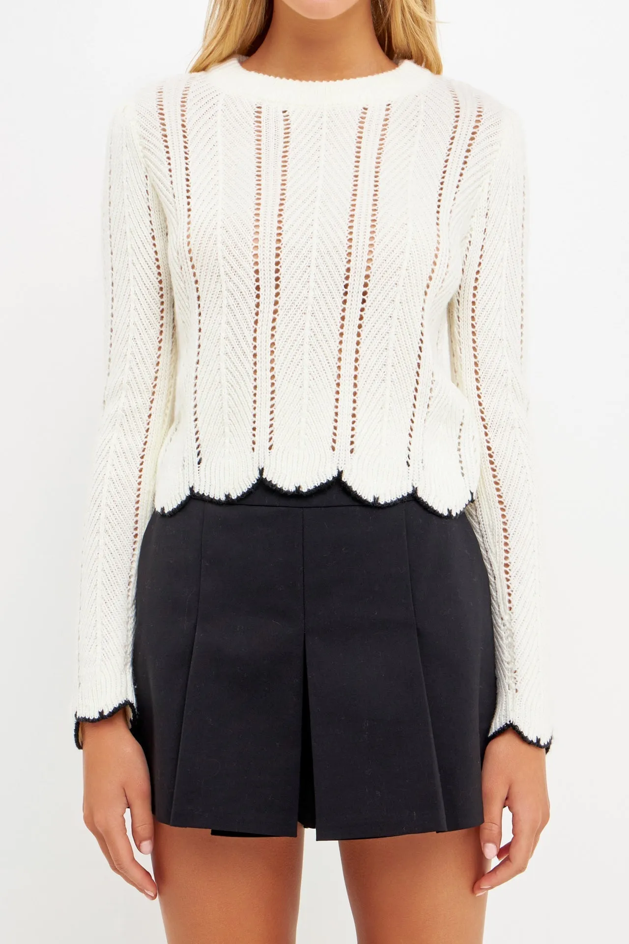 English Factory - Scallop Contrast Trimmed Knit Sweater