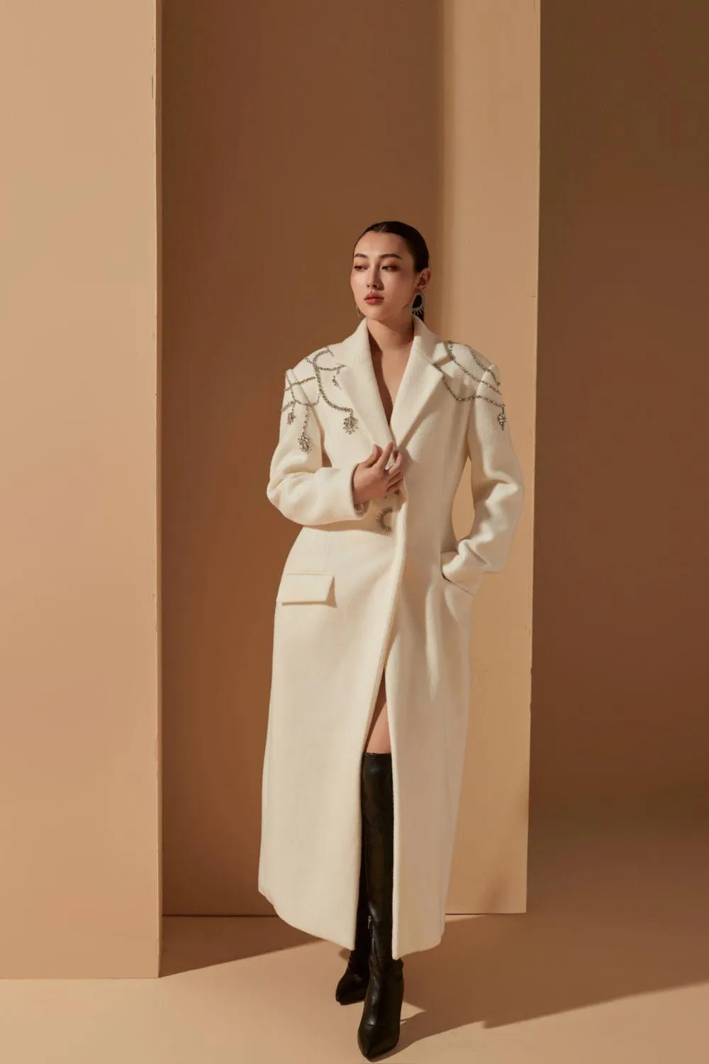 Evelyn Straight Notch Lapel Felt Trench Coat