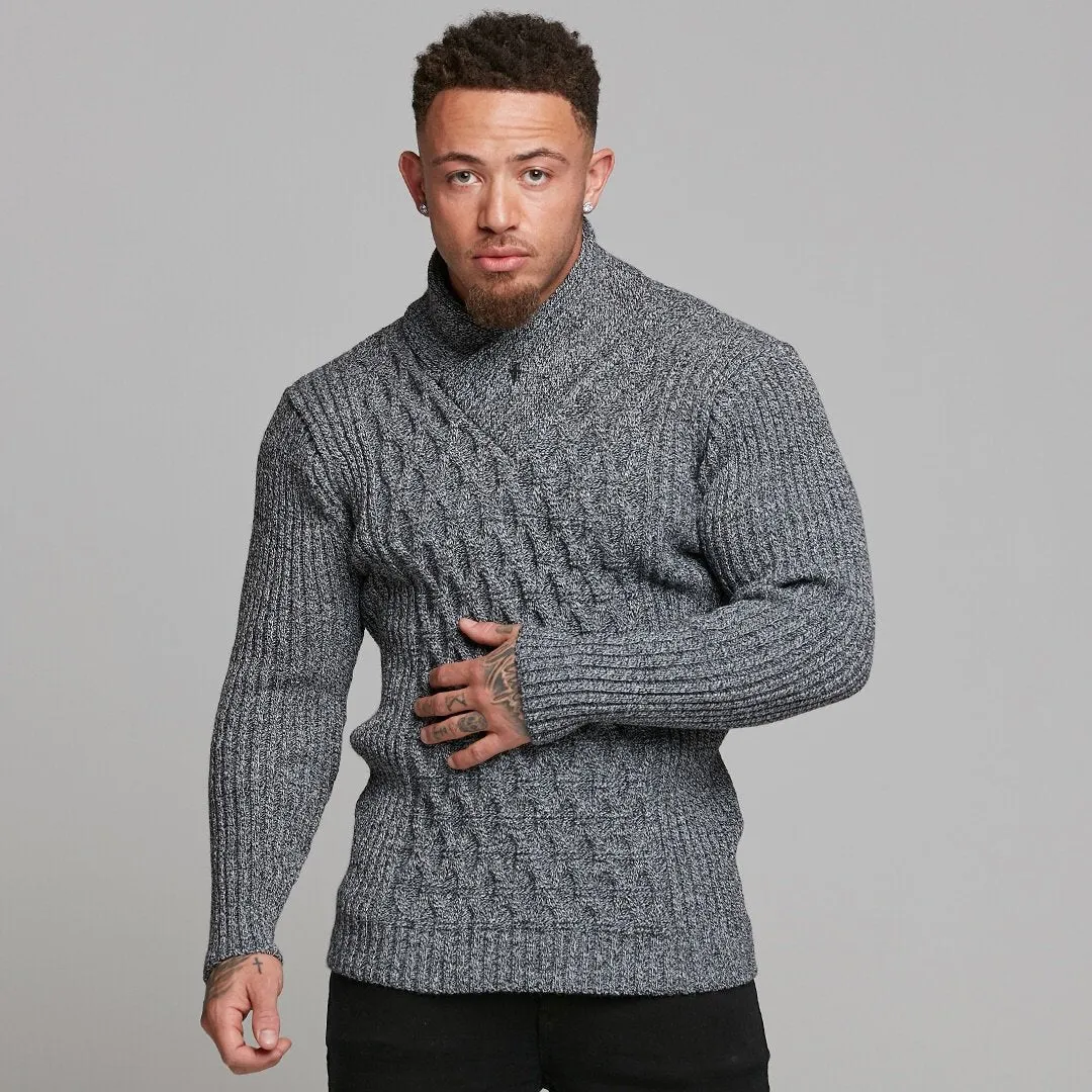 Father Sons Chunky Cable Knit Light Black and White Jumper - FSJ007