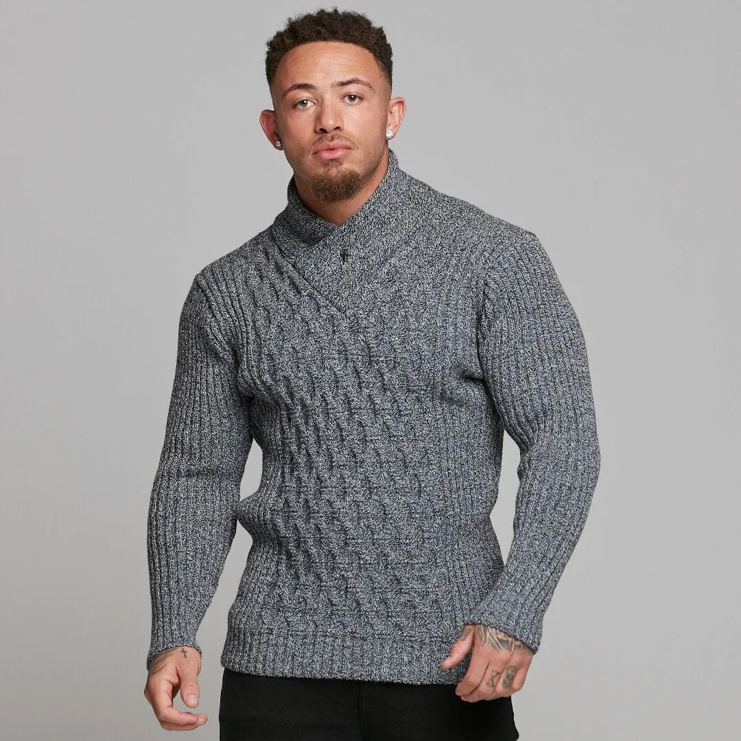 Father Sons Chunky Cable Knit Light Black and White Jumper - FSJ007