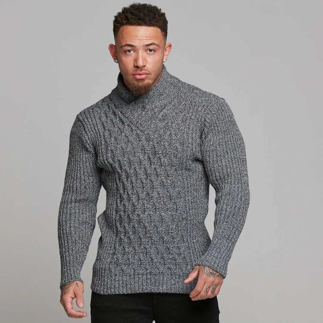 Father Sons Chunky Cable Knit Light Black and White Jumper - FSJ007