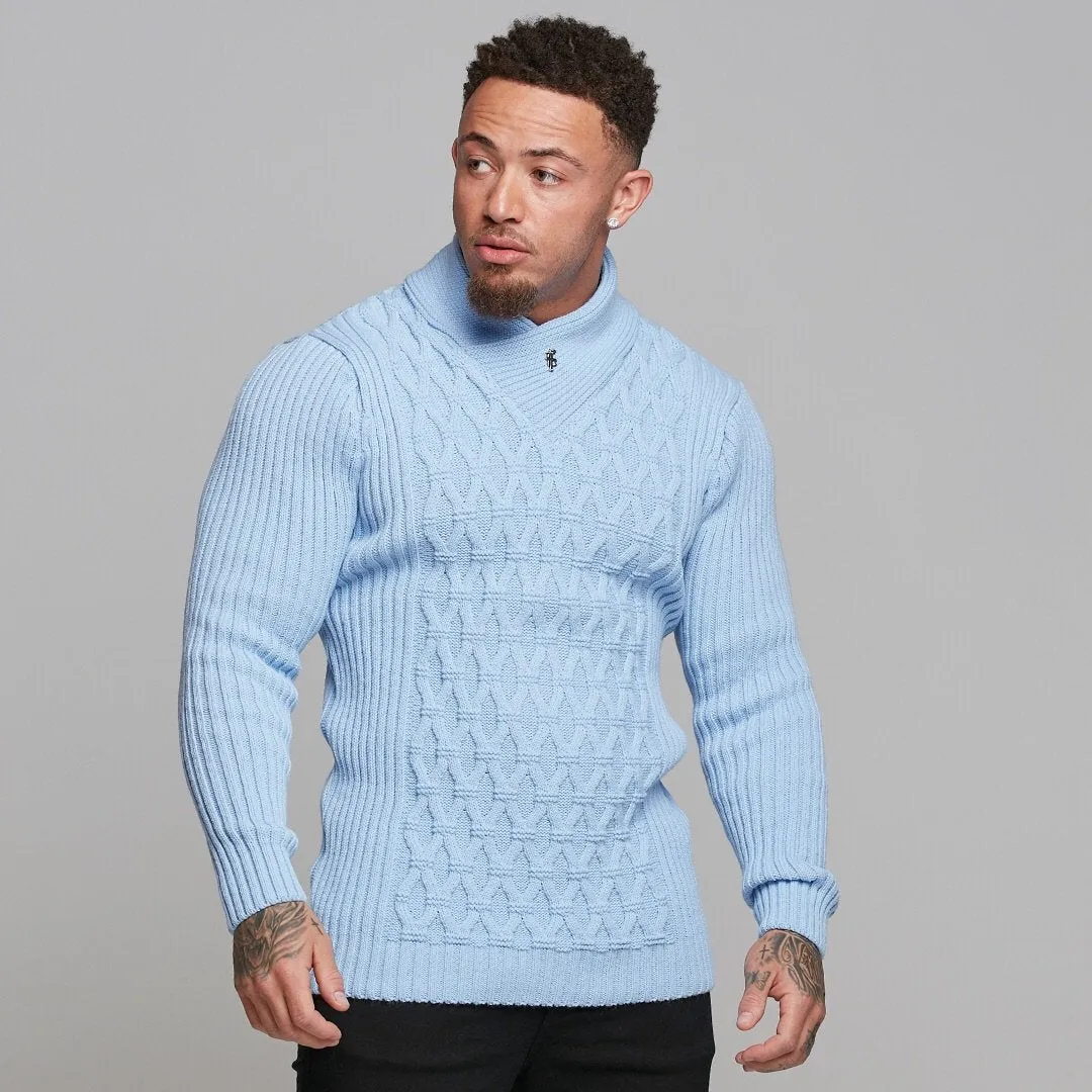 Father Sons Chunky Cable Knit Light Blue Jumper - FSJ008