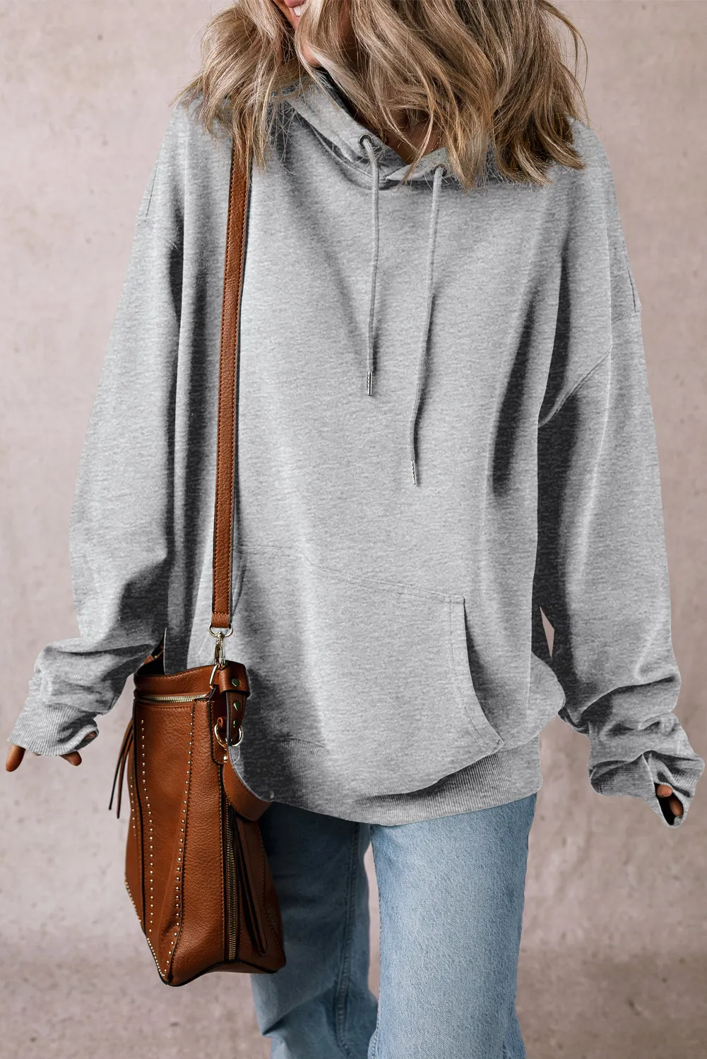 Fleece Lined Pocketed Drawstring Hoodie