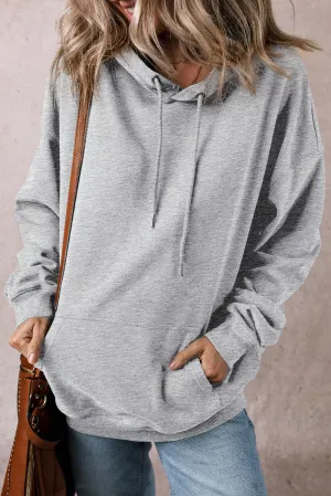 Fleece Lined Pocketed Drawstring Hoodie