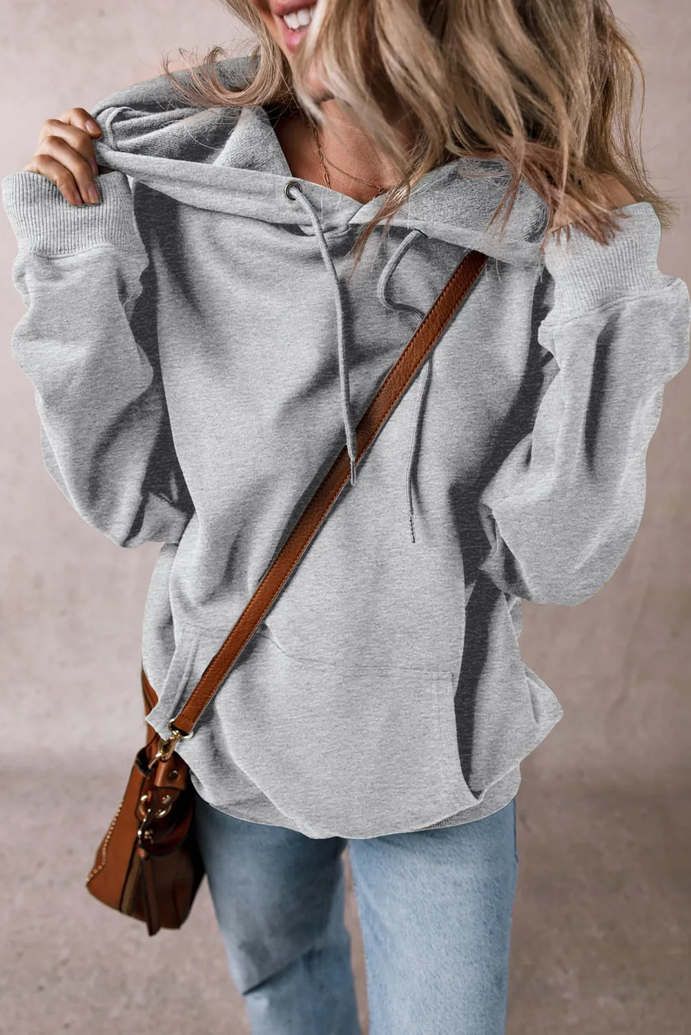 Fleece Lined Pocketed Drawstring Hoodie