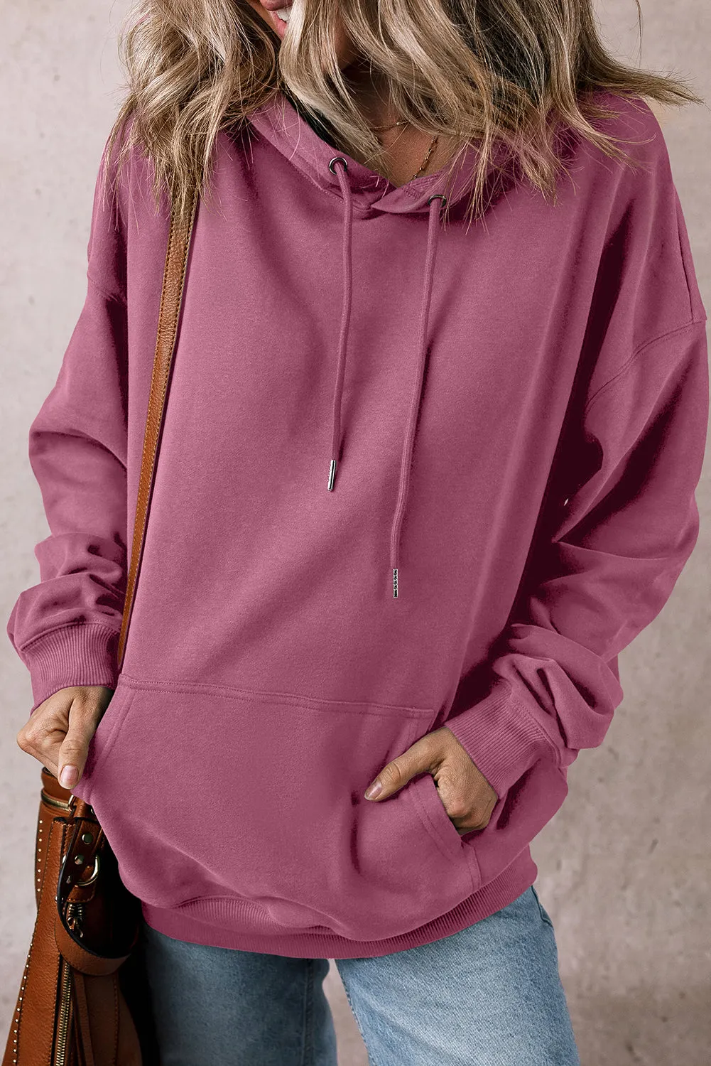 Fleece Lined Pocketed Drawstring Hoodie