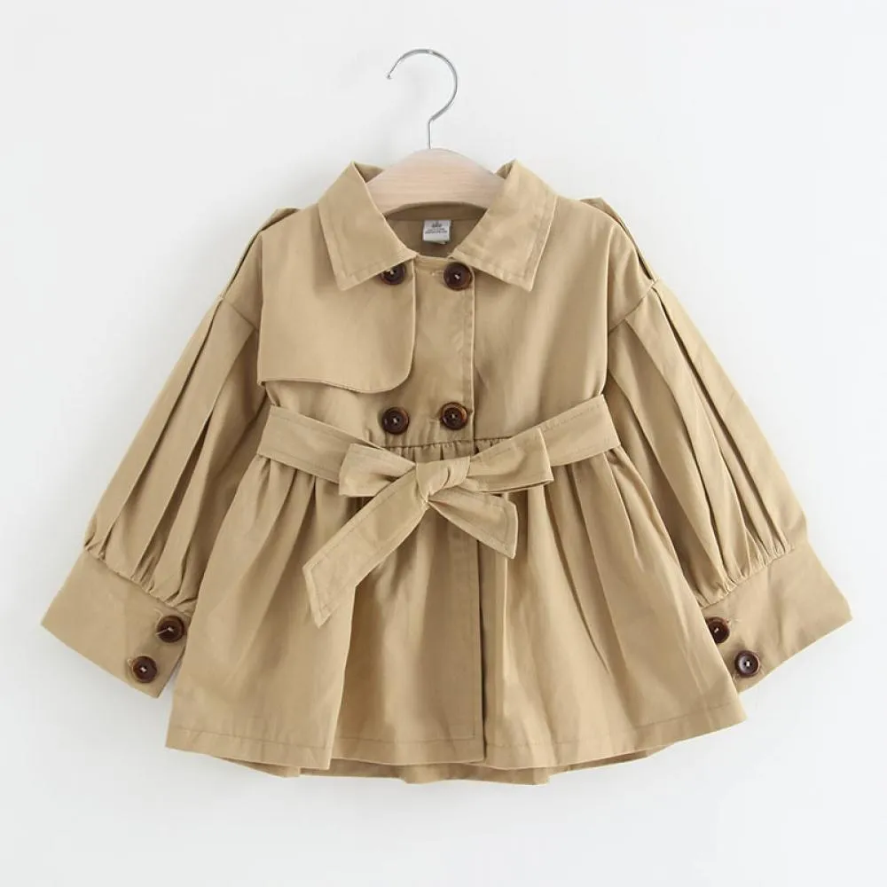 Girls Cotton Mid-length Baby Double-breasted Trench Coat Wholesale Girl Clothes