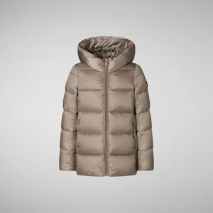 Girls's Hooded Animal free Puffer Coat Gracie in pearl grey