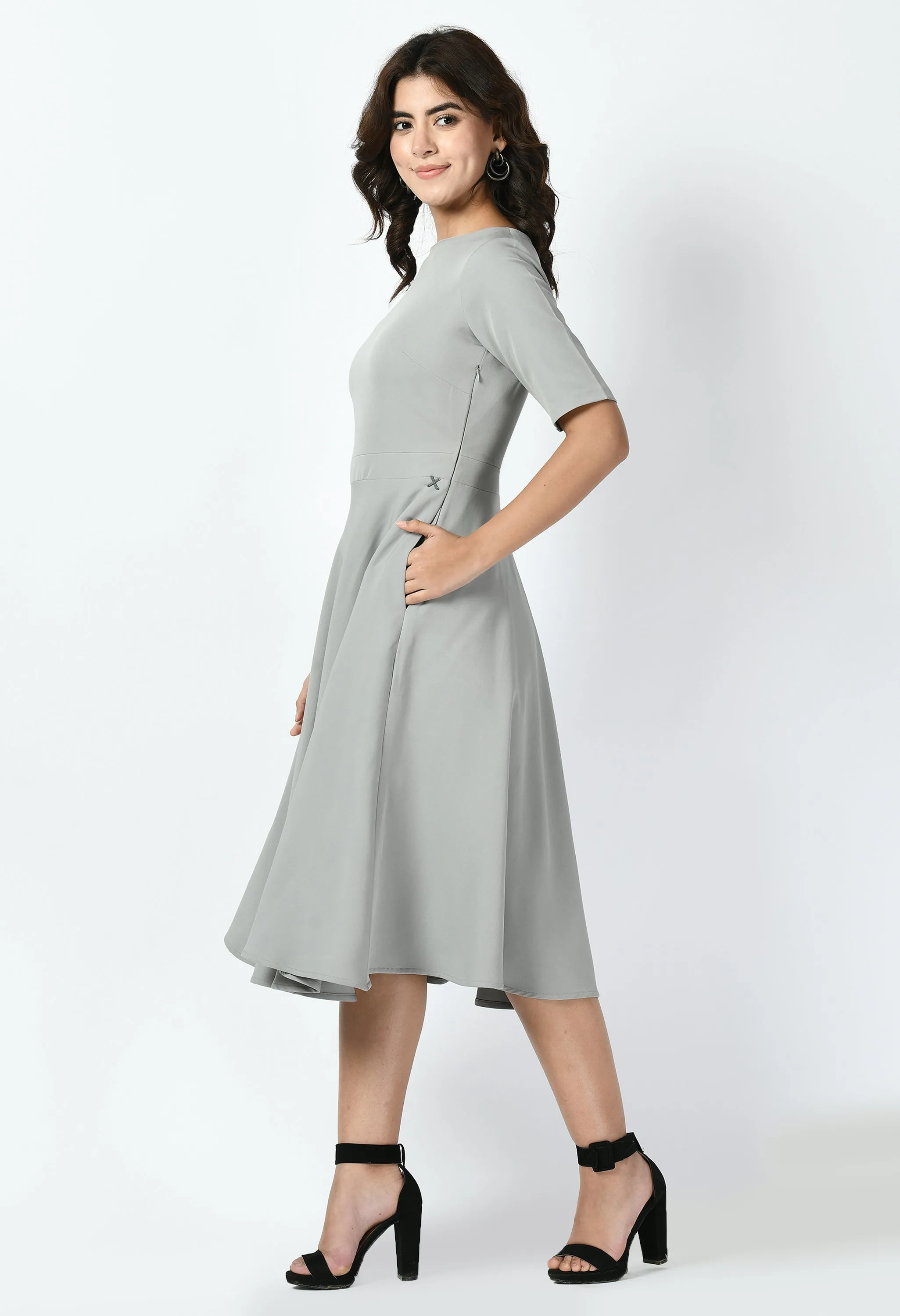 Grey Cotton Blend Epitome Classic A-Line Dress