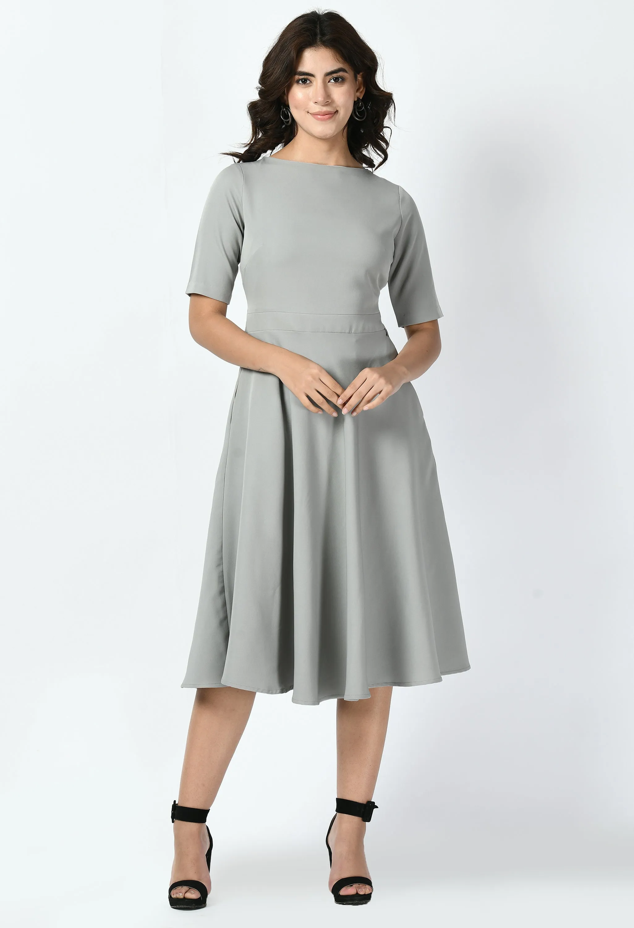 Grey Cotton Blend Epitome Classic A-Line Dress