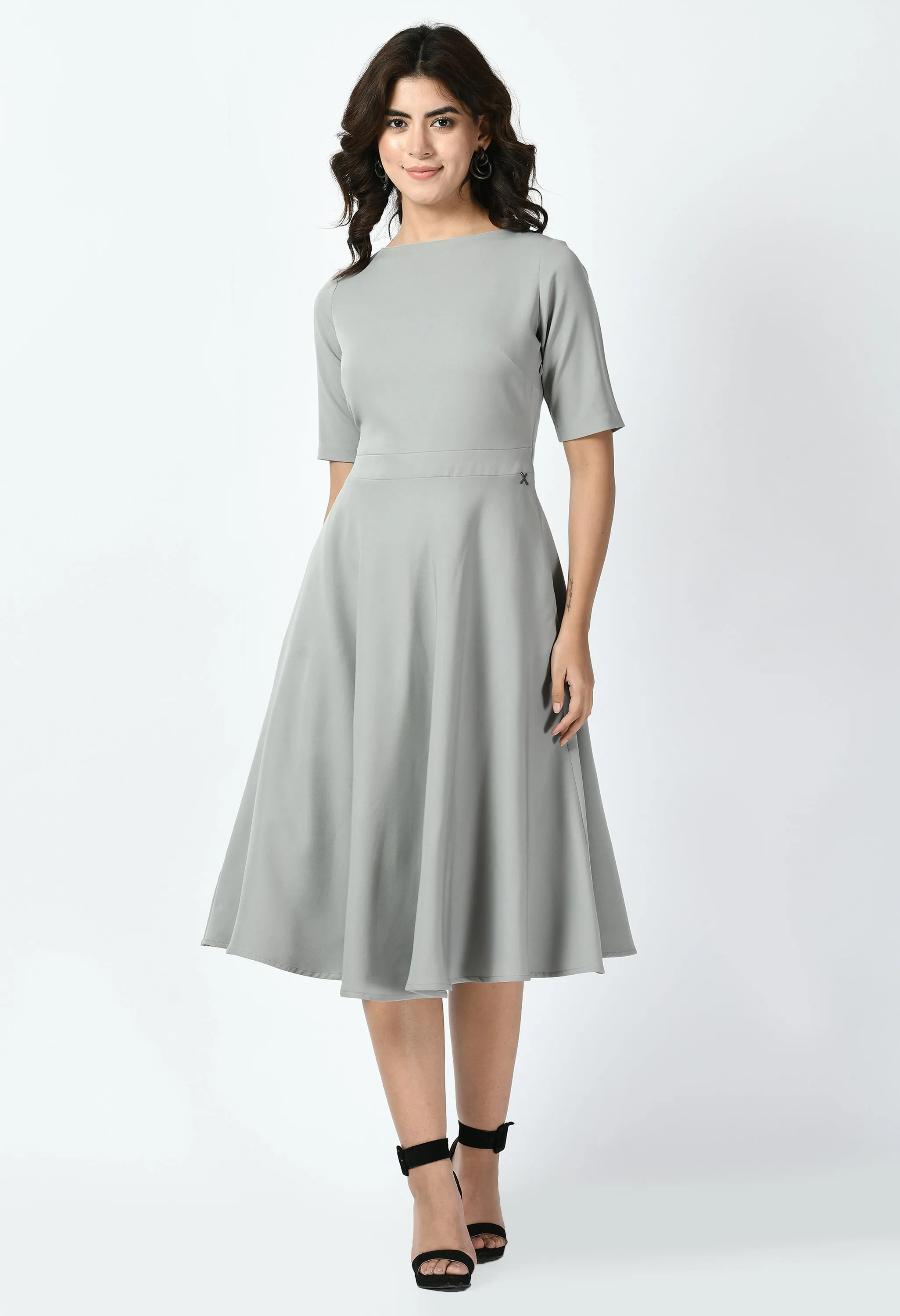 Grey Cotton Blend Epitome Classic A-Line Dress