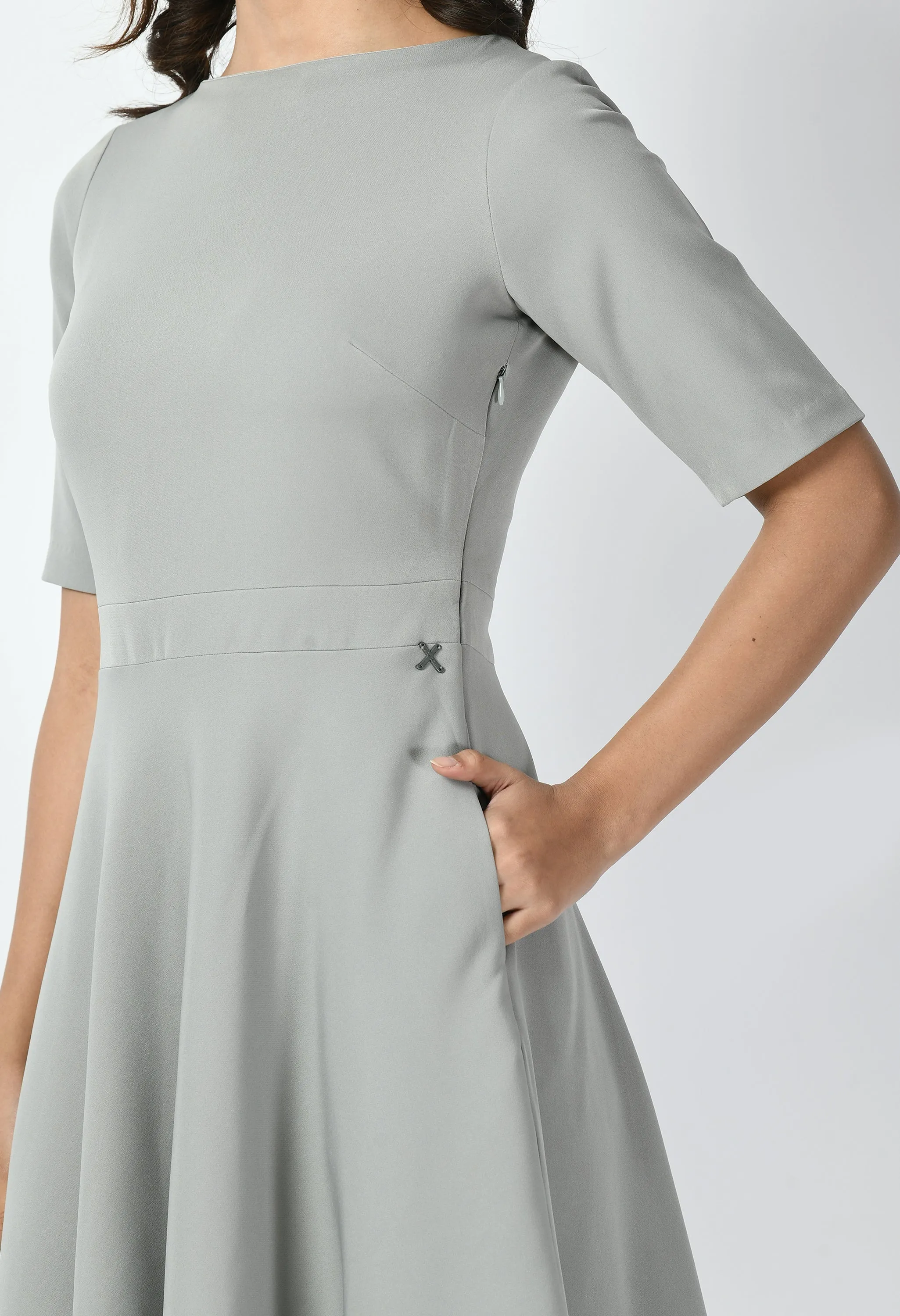 Grey Cotton Blend Epitome Classic A-Line Dress