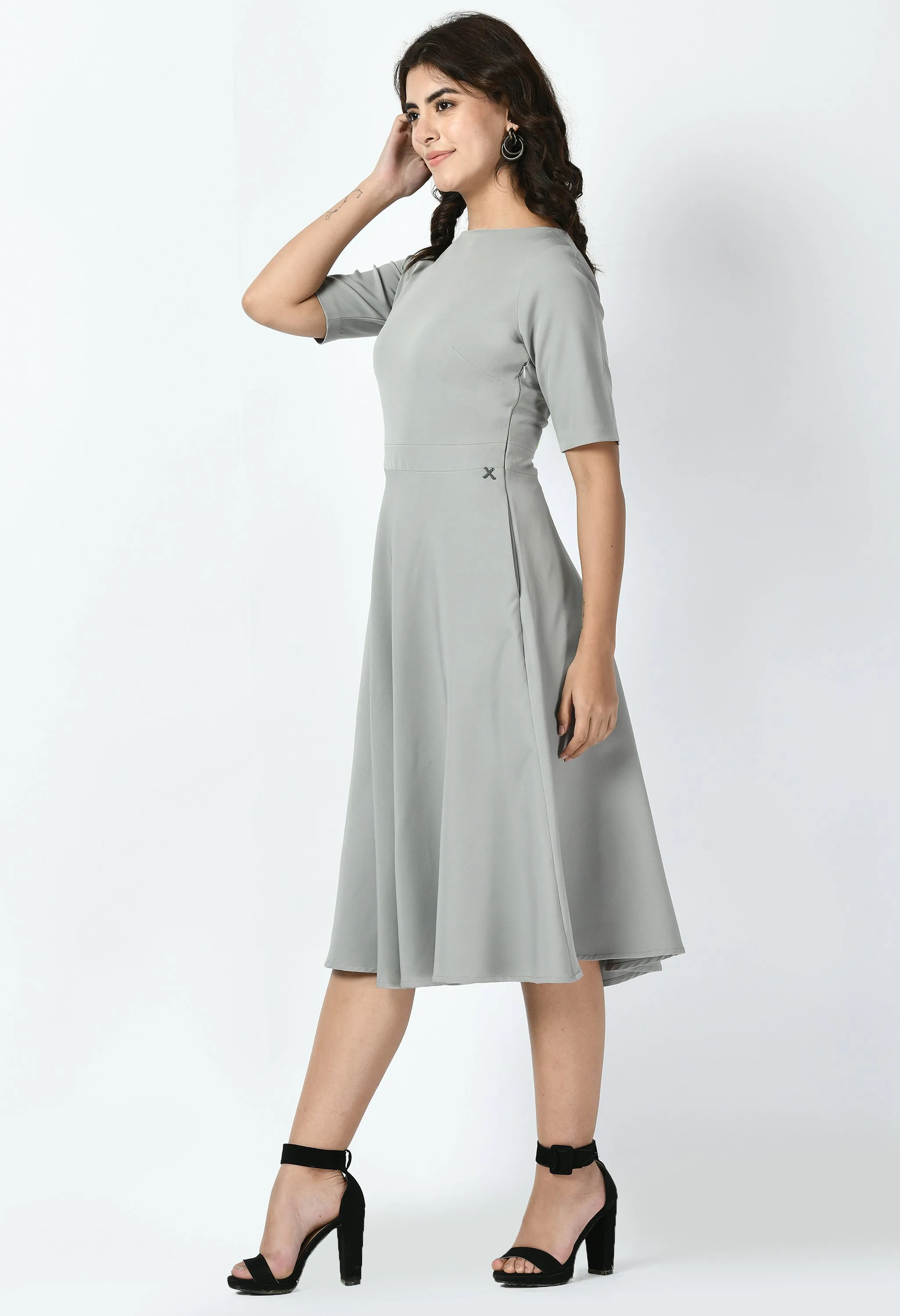 Grey Cotton Blend Epitome Classic A-Line Dress