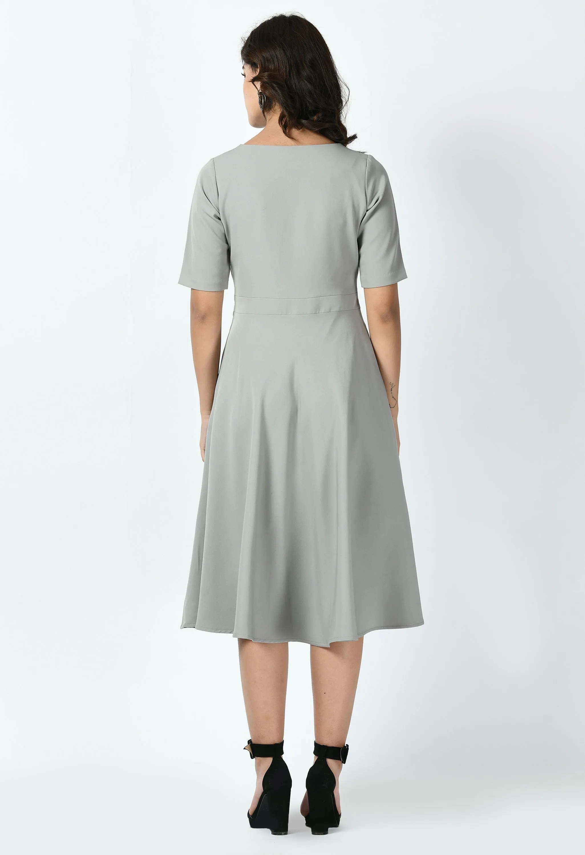 Grey Cotton Blend Epitome Classic A-Line Dress