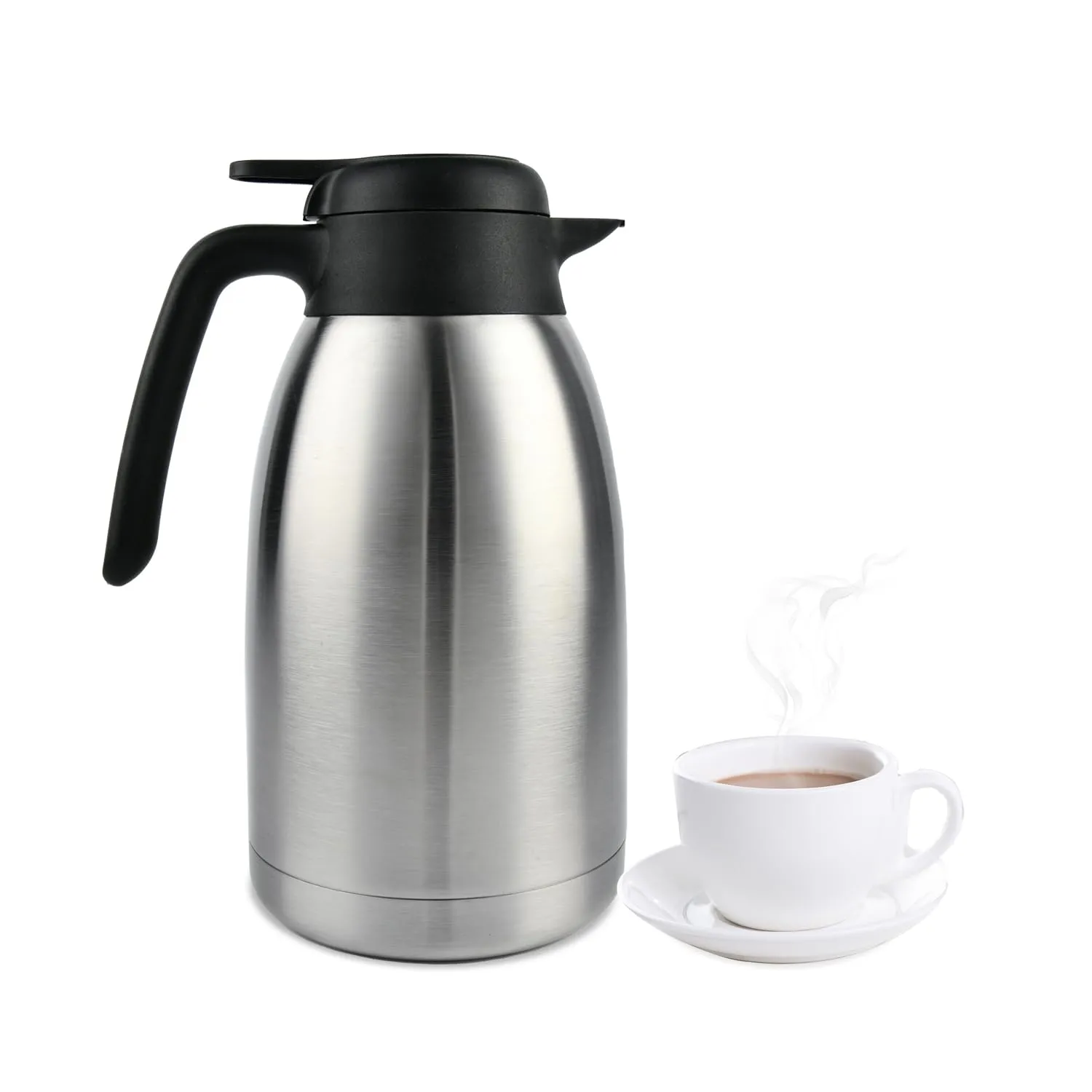 Heritage66 Thermal Coffee Carafe -Triple Wall Vacuum insulated Flask- Thermos keeping Beverages Hot for 12 hours /24 hours cold Tea, Water, and Coffee Dispenser (2 Liter/68Oz with Brush)