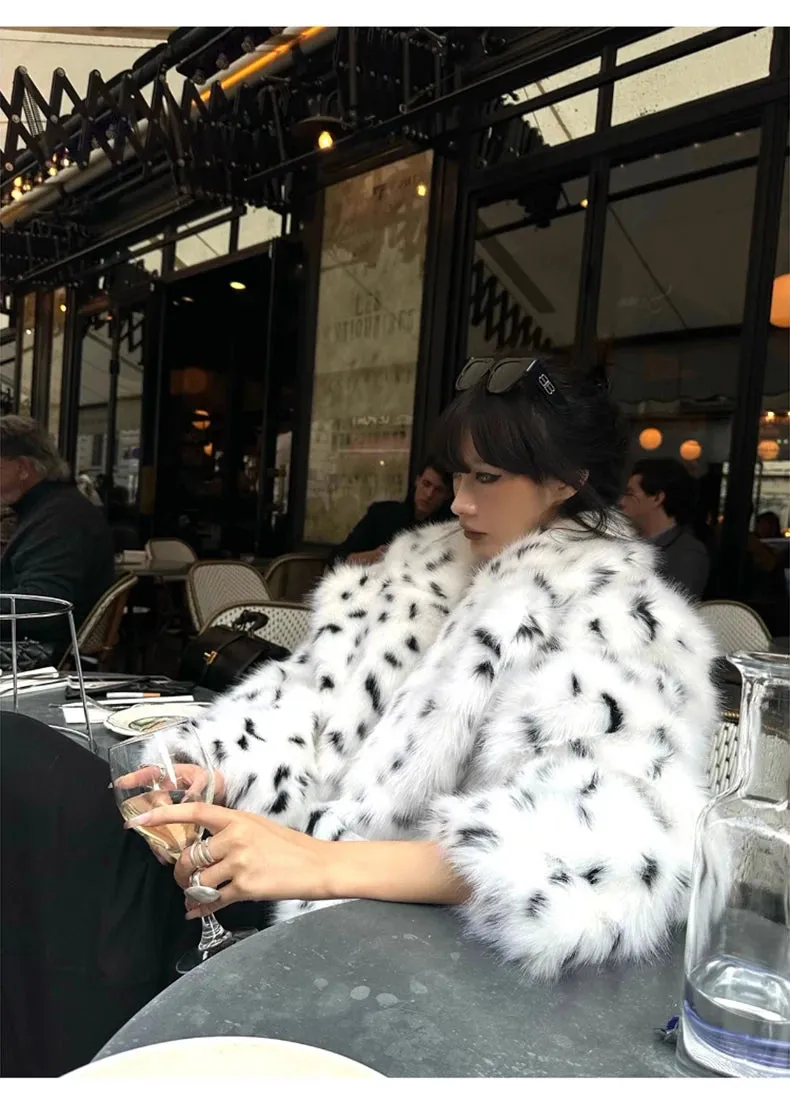 HEYFANCYSTYLE Cozy Polka Dot Faux Fur Coat