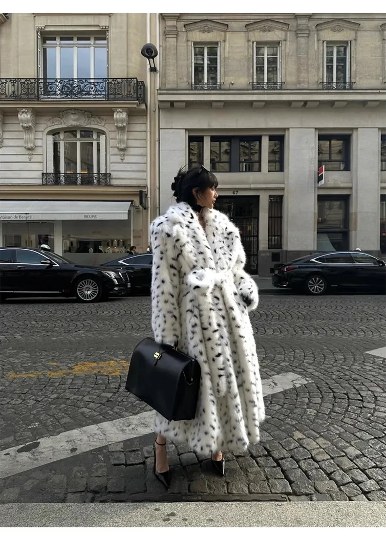 HEYFANCYSTYLE Cozy Polka Dot Faux Fur Coat