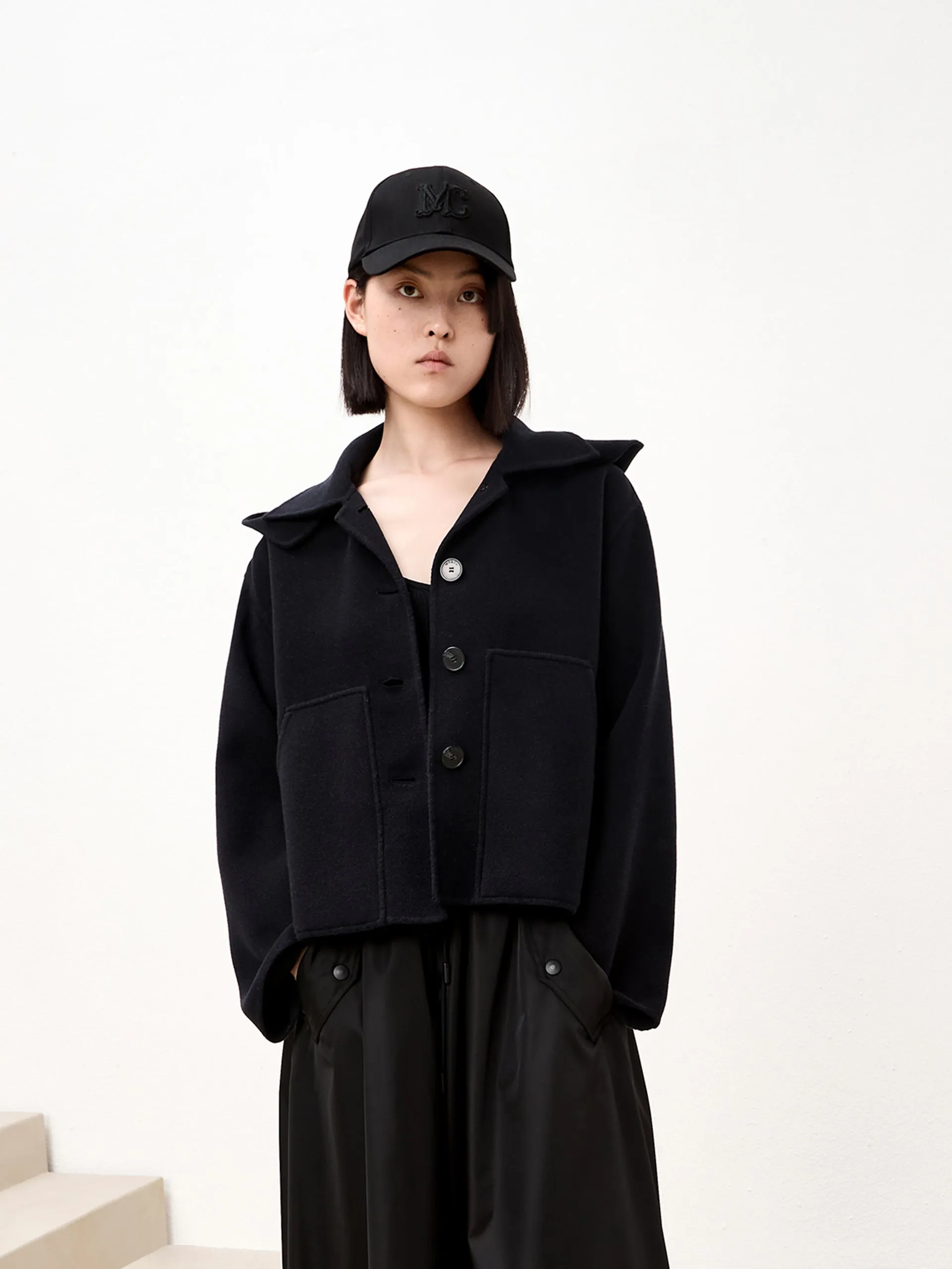 Hooded Cropped Wool Coat