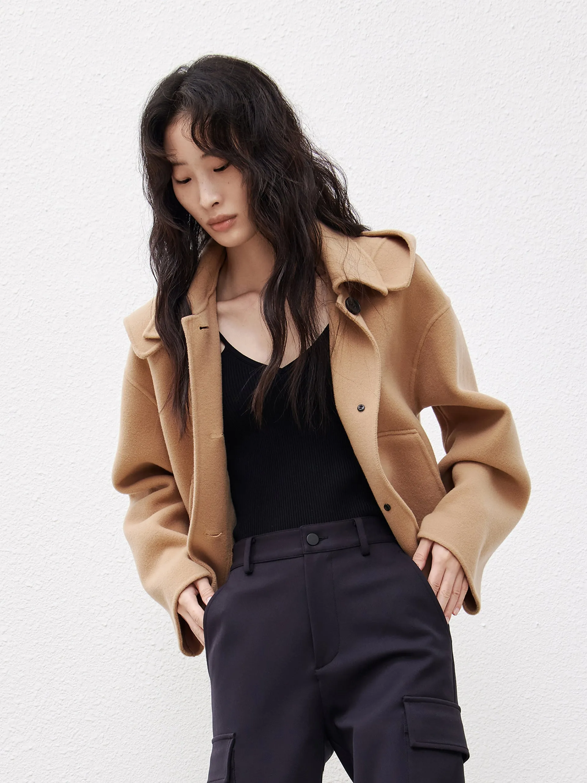 Hooded Cropped Wool Coat