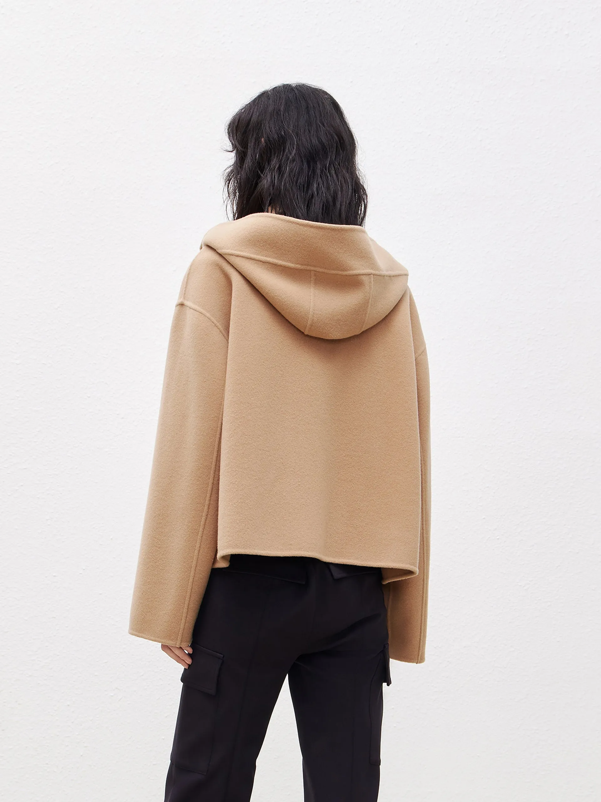 Hooded Cropped Wool Coat