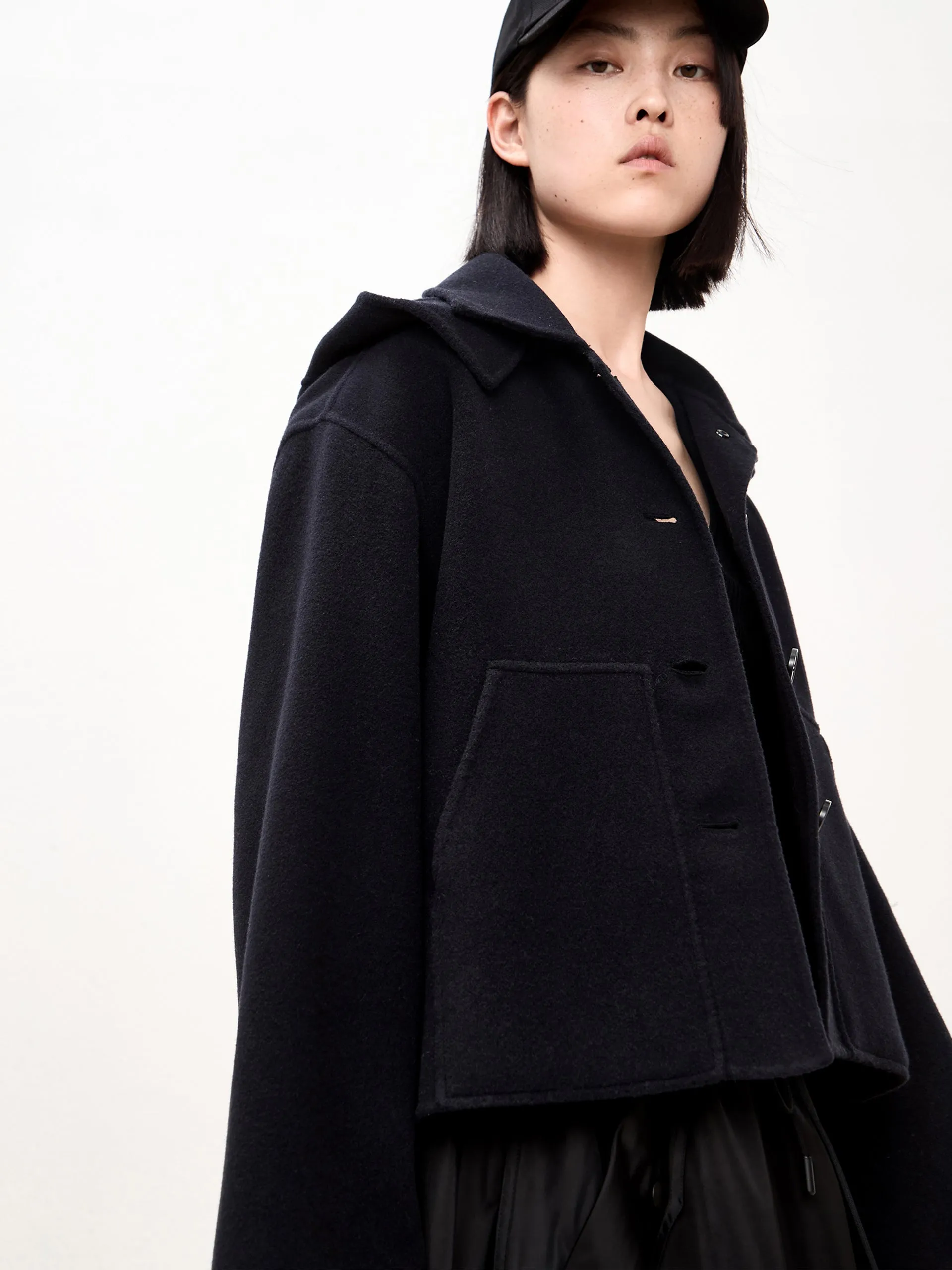 Hooded Cropped Wool Coat