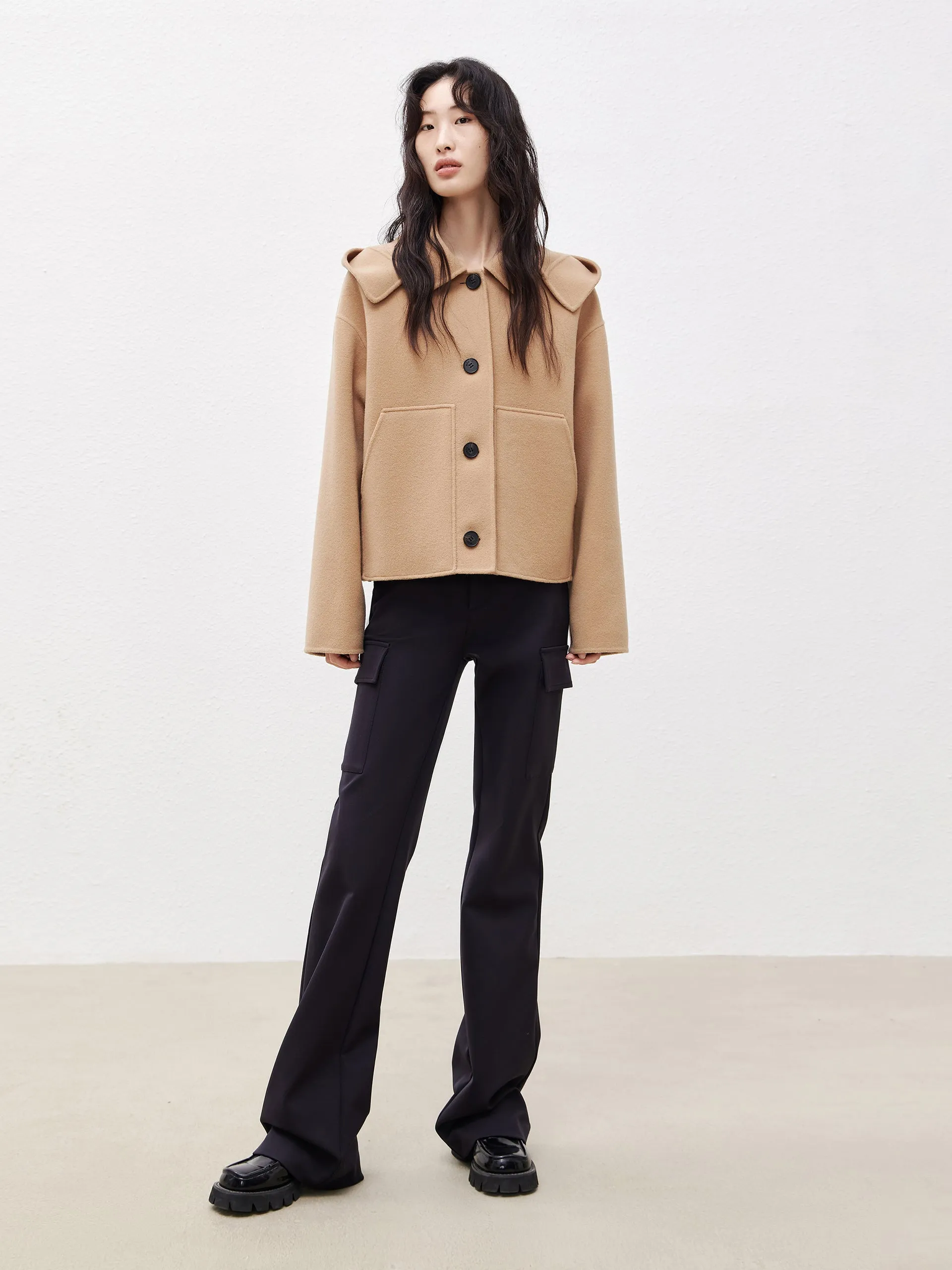 Hooded Cropped Wool Coat