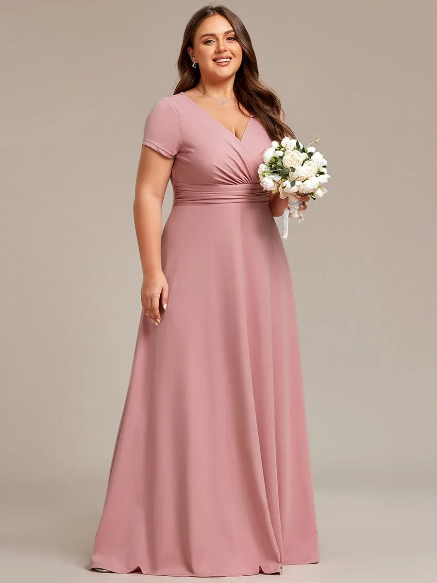 Jana | Plus Size Pleated V-Neck Short Sleeves Empire Waist A-Line Bridesmaid Dress