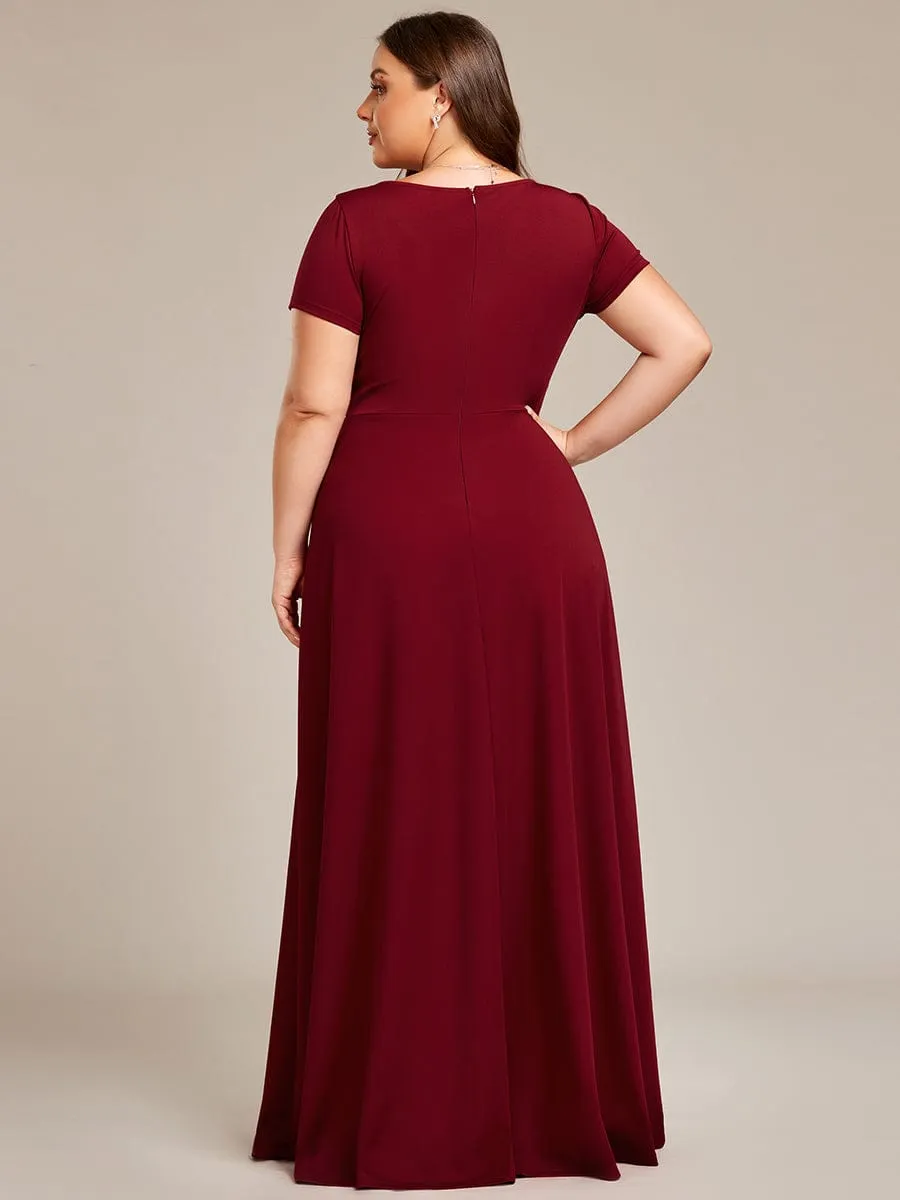 Jana | Plus Size Pleated V-Neck Short Sleeves Empire Waist A-Line Bridesmaid Dress