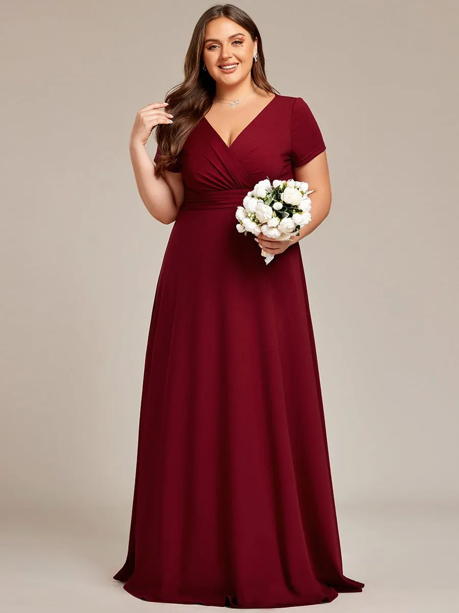 Jana | Plus Size Pleated V-Neck Short Sleeves Empire Waist A-Line Bridesmaid Dress