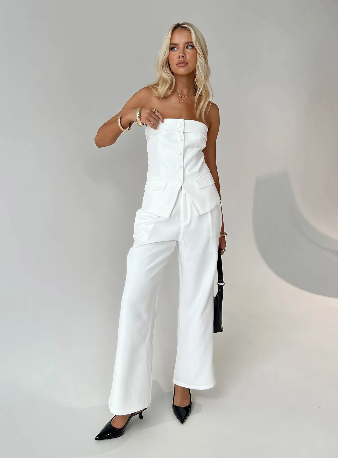 Jazzar Pocket Detail Pleated Pant White Petite