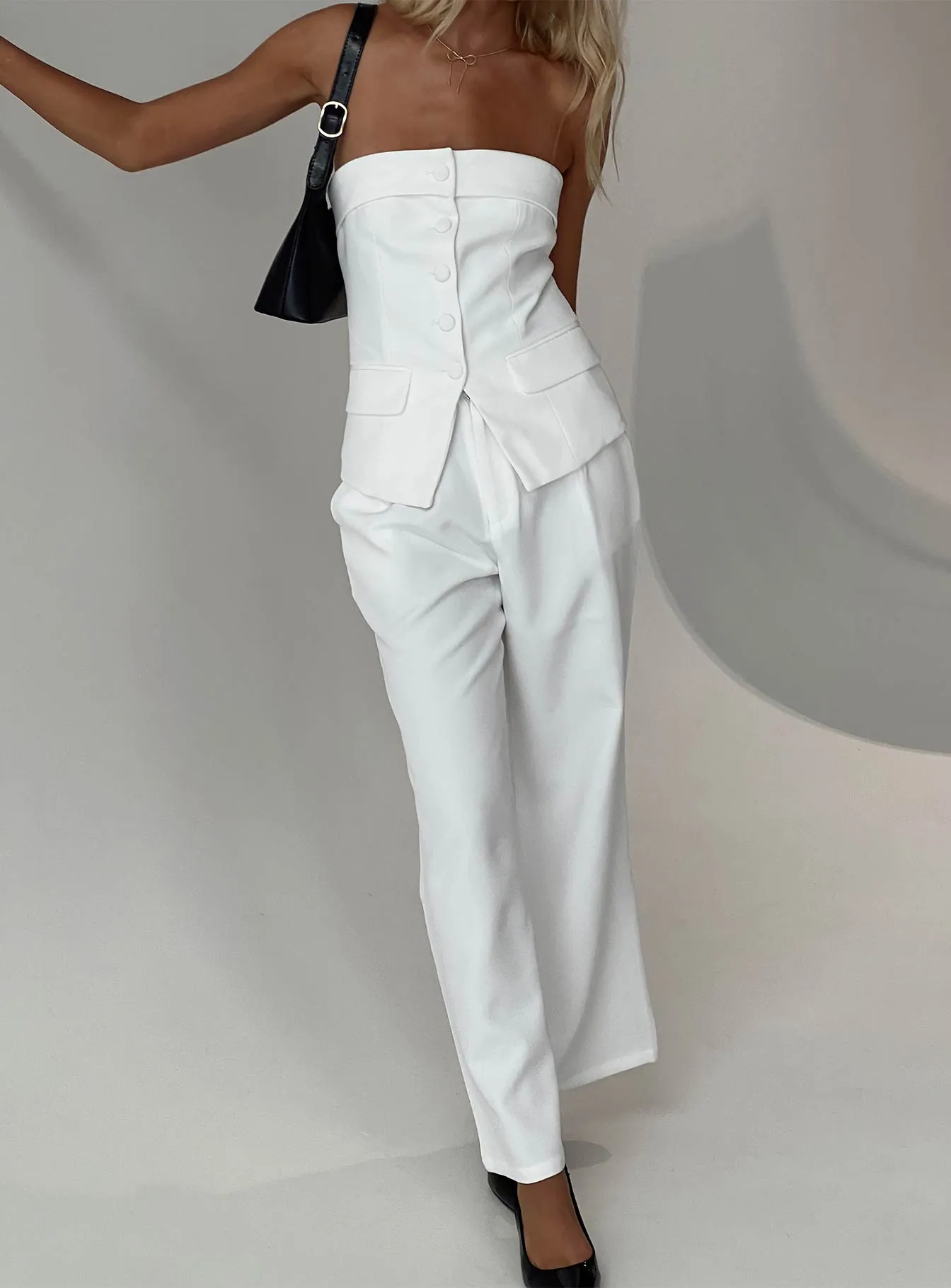 Jazzar Pocket Detail Pleated Pant White Petite