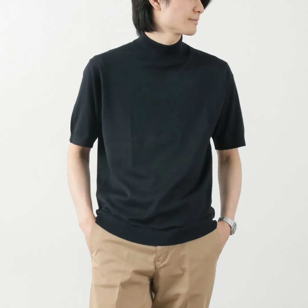 JOHN SMEDLEY / Sea Island Cotton 30 Gauge Mock Neck Knit