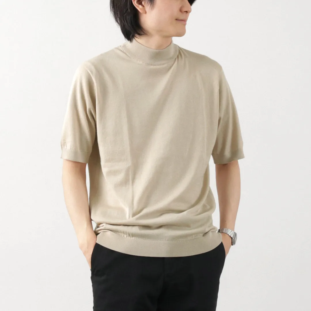 JOHN SMEDLEY / Sea Island Cotton 30 Gauge Mock Neck Knit