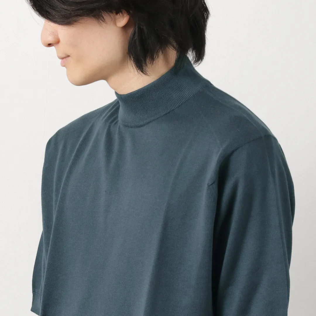 JOHN SMEDLEY / Sea Island Cotton 30 Gauge Mock Neck Knit