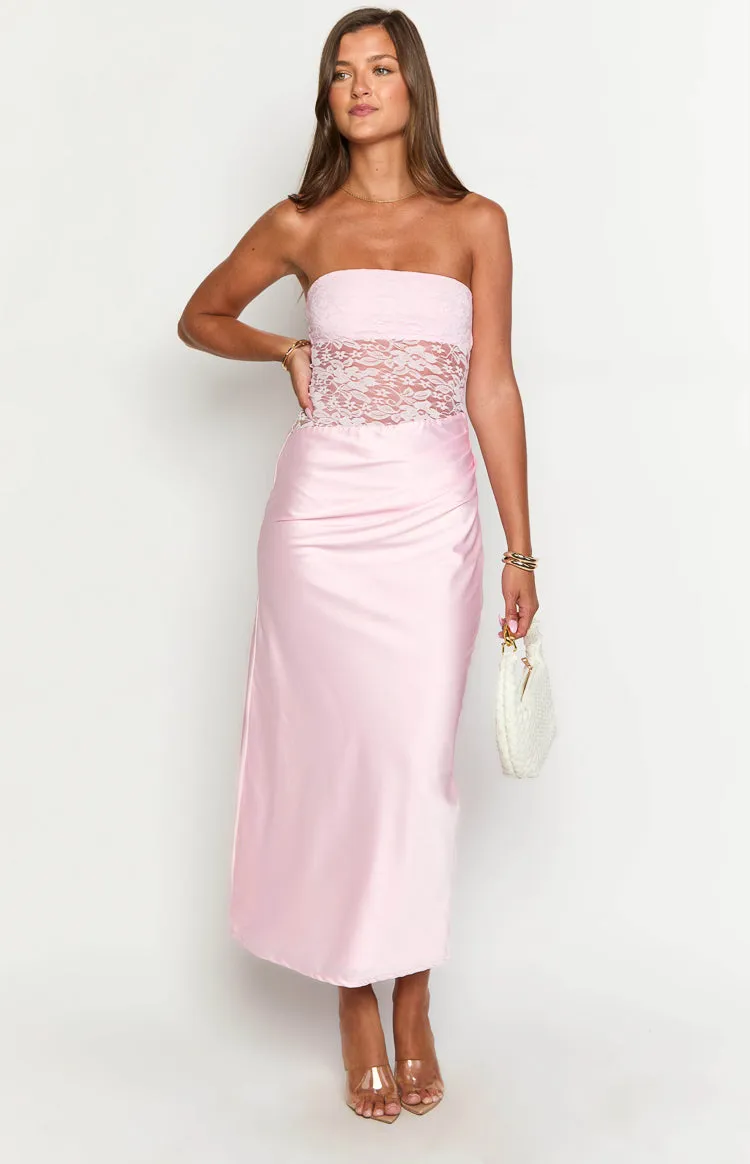 Kevin Pink Lace Maxi Dress