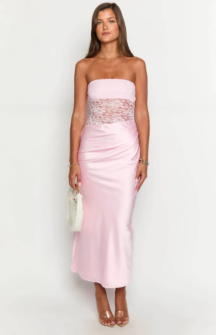 Kevin Pink Lace Maxi Dress