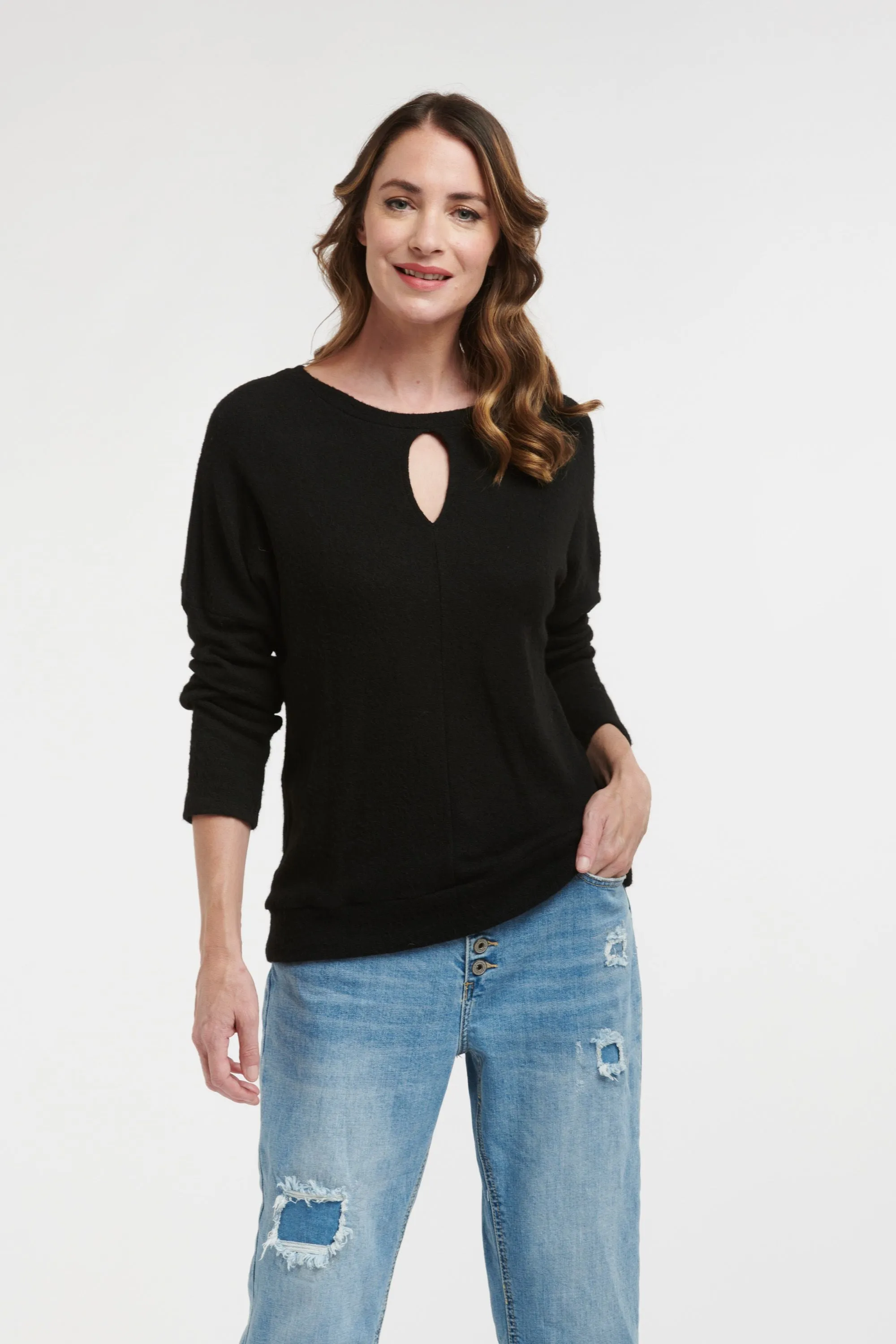 Keyhole Knit Top Black