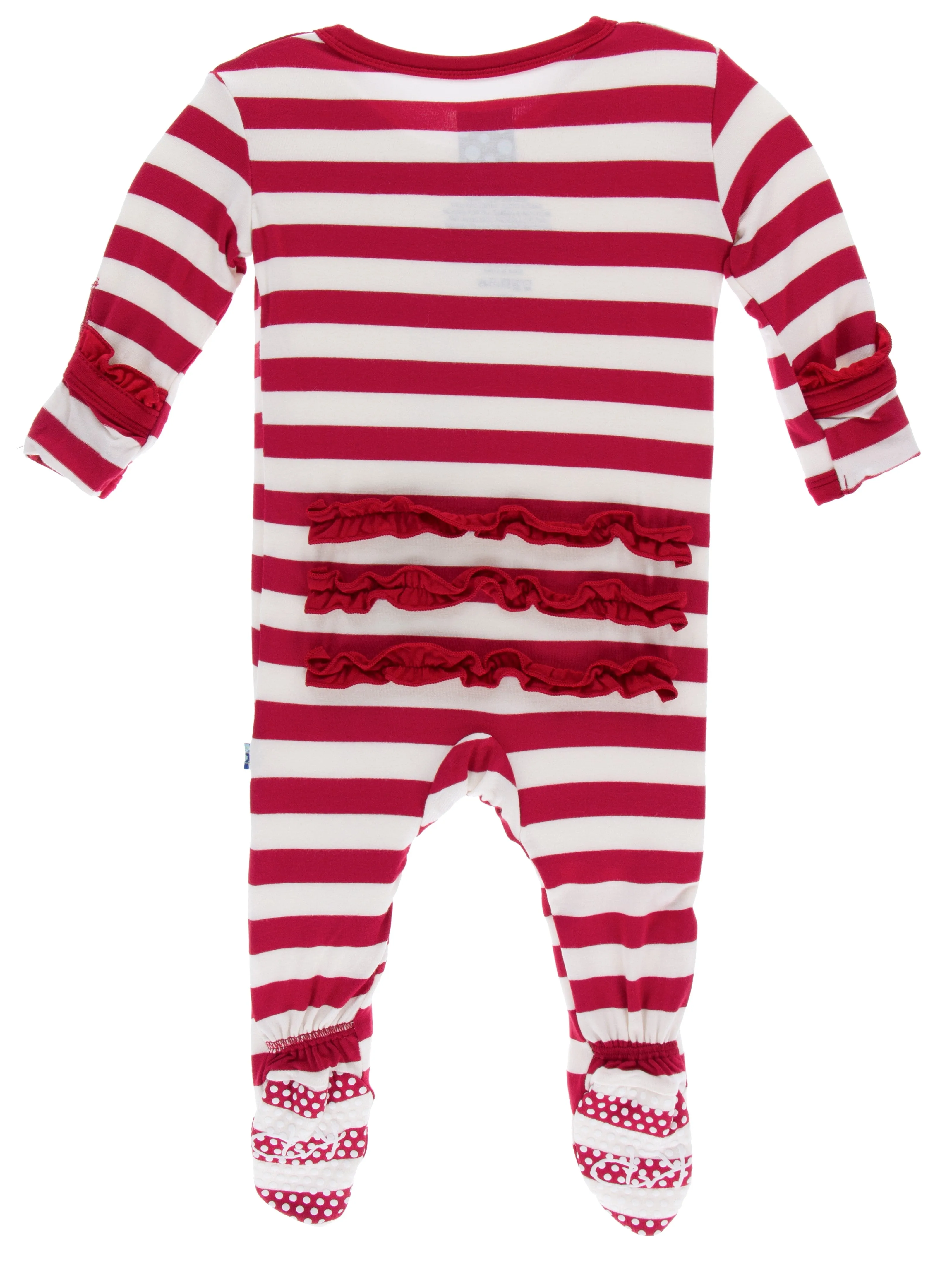 KicKee Pants Candy Cane Stripe 2019 Classic Ruffle Footie with Zipper