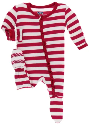 KicKee Pants Candy Cane Stripe 2019 Classic Ruffle Footie with Zipper