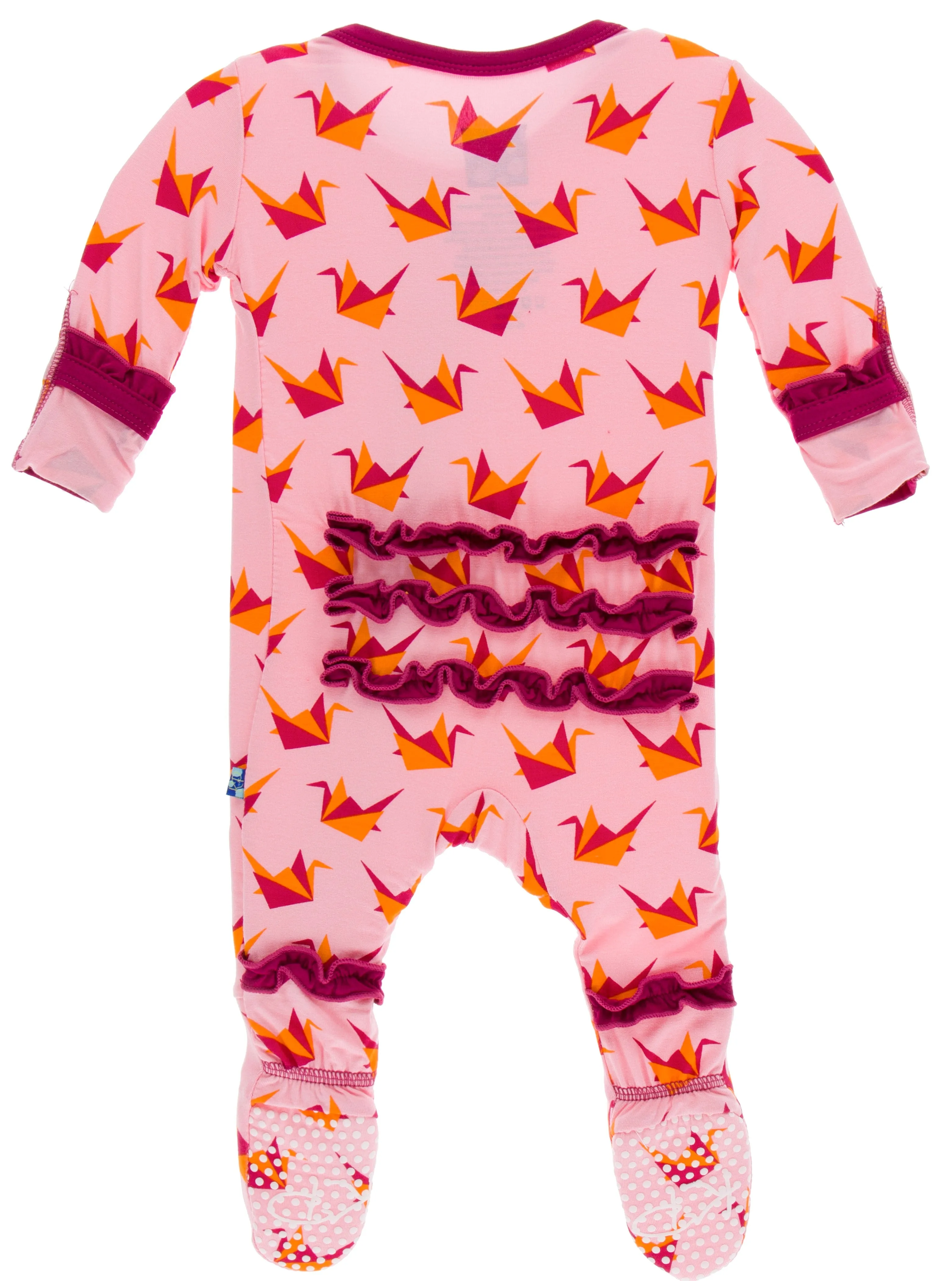 KicKee Pants Lotus Origami Crane Layette Classic Ruffle Footie with Zipper