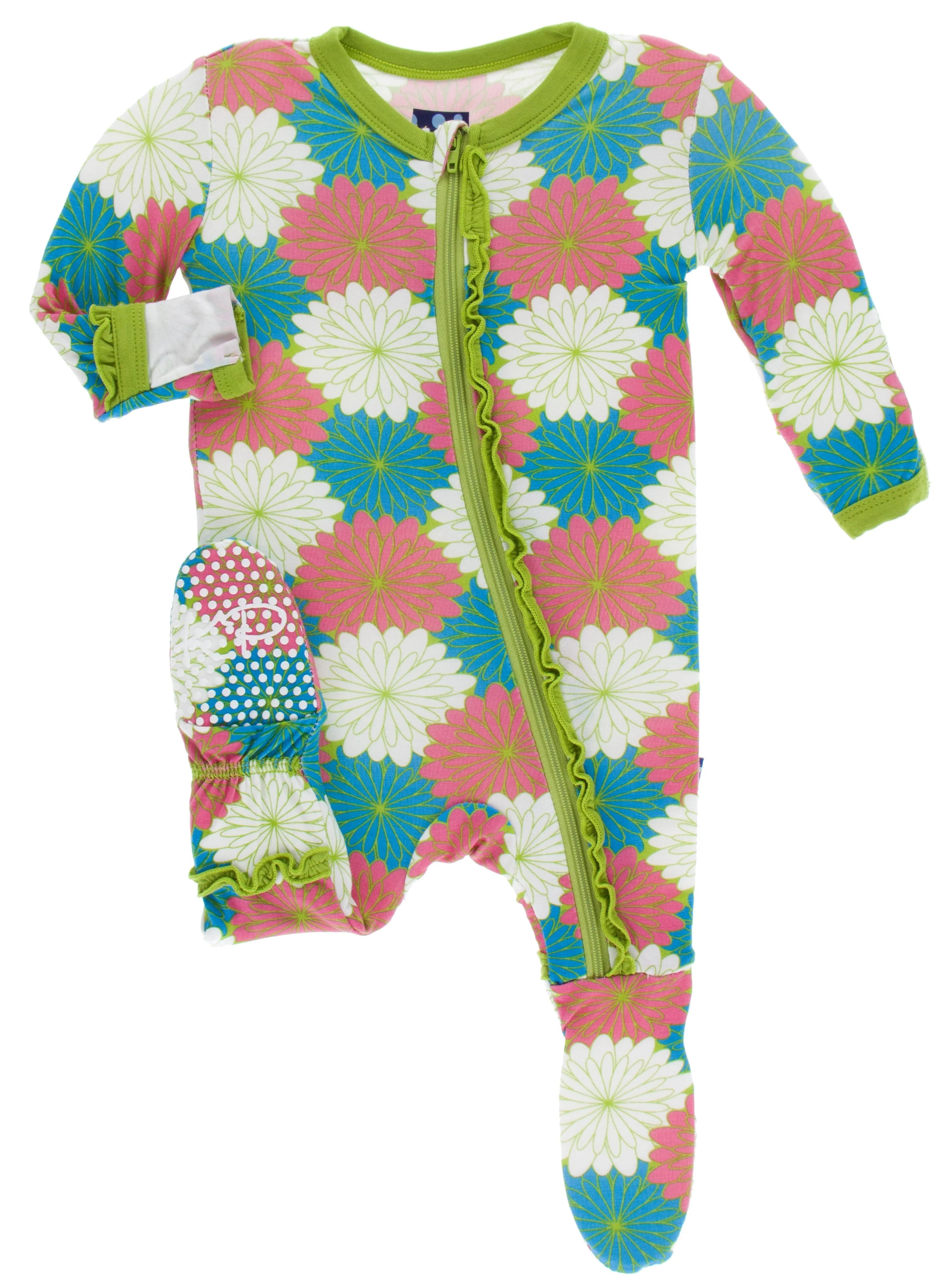 KicKee Pants Tropical Flowers Layette Classic Ruffle Footie with Zipper