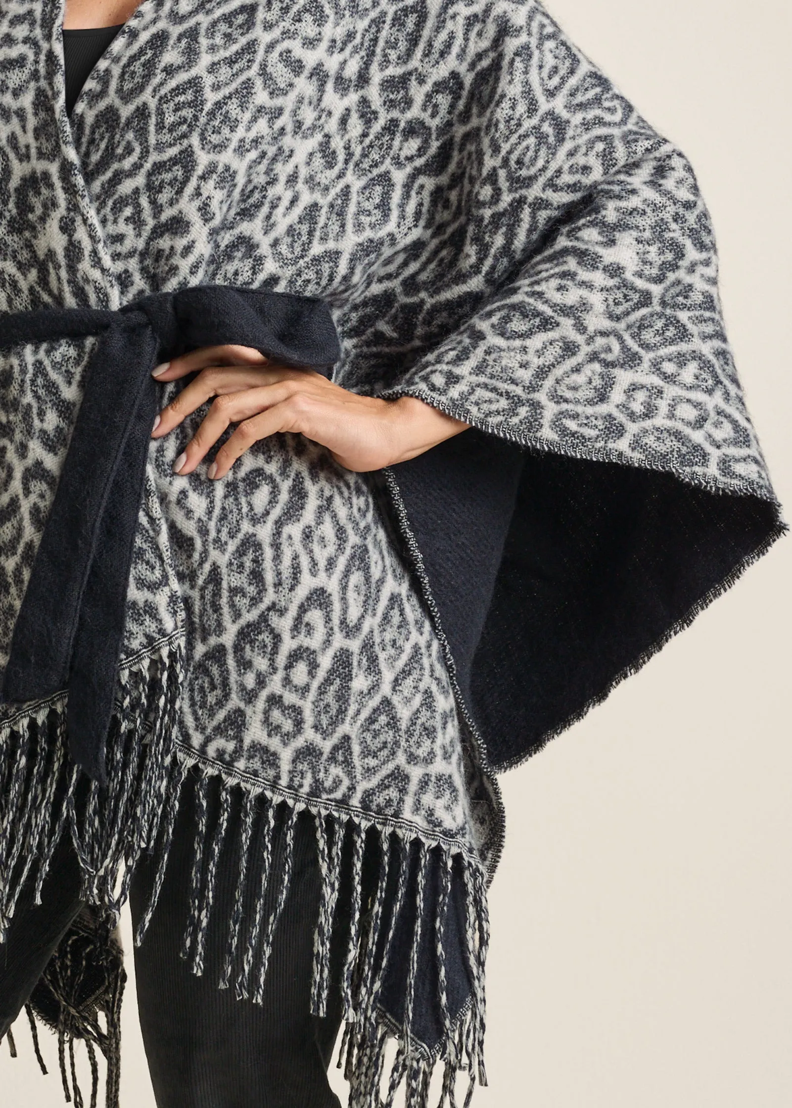 Leopard Wrap Knit Cape - Snow Leopard