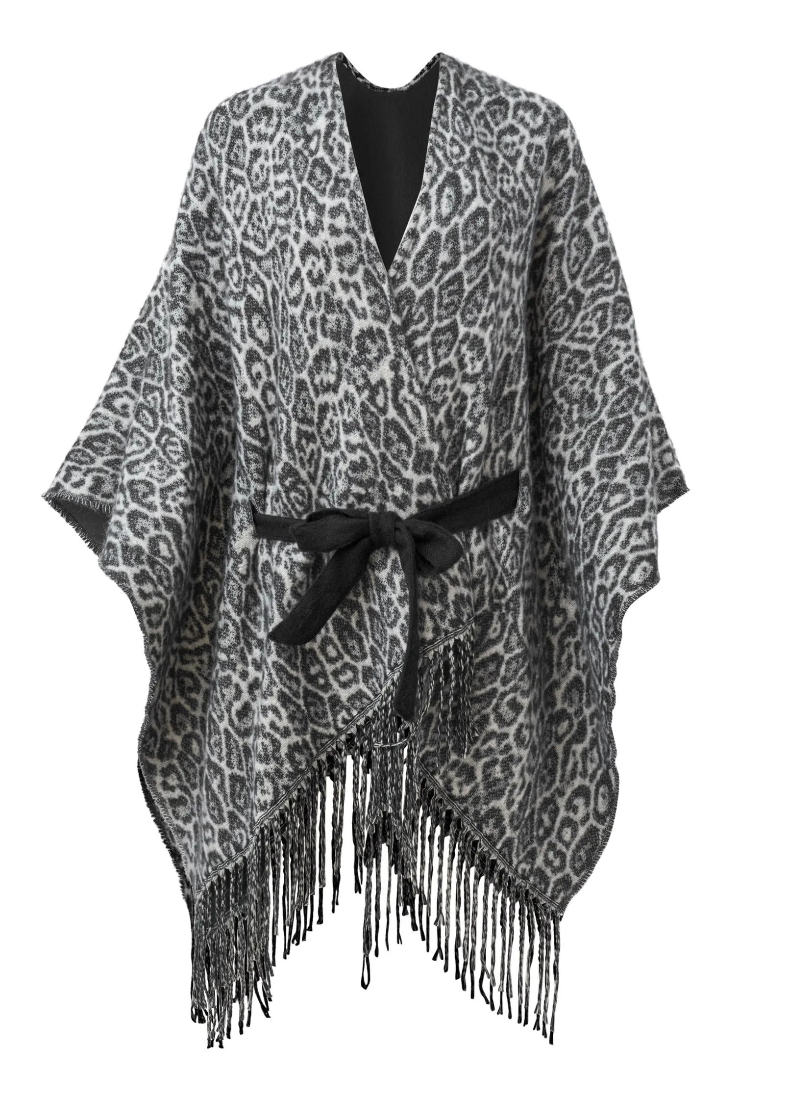 Leopard Wrap Knit Cape - Snow Leopard