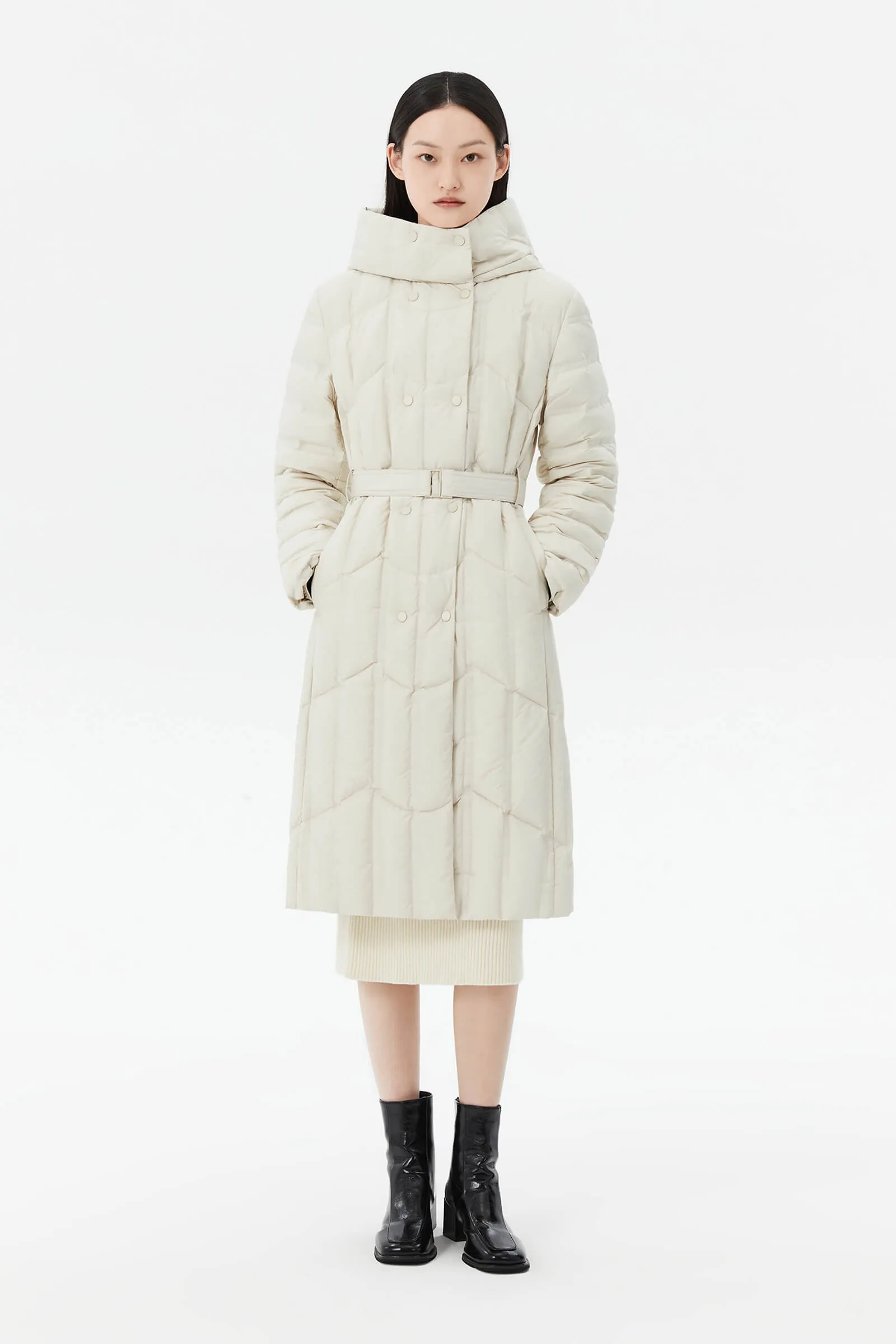 LILY Hooded Goose Down Long Down Coat