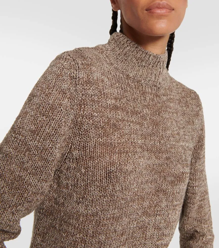 Linen, cotton and silk turtleneck TOTEME, brown