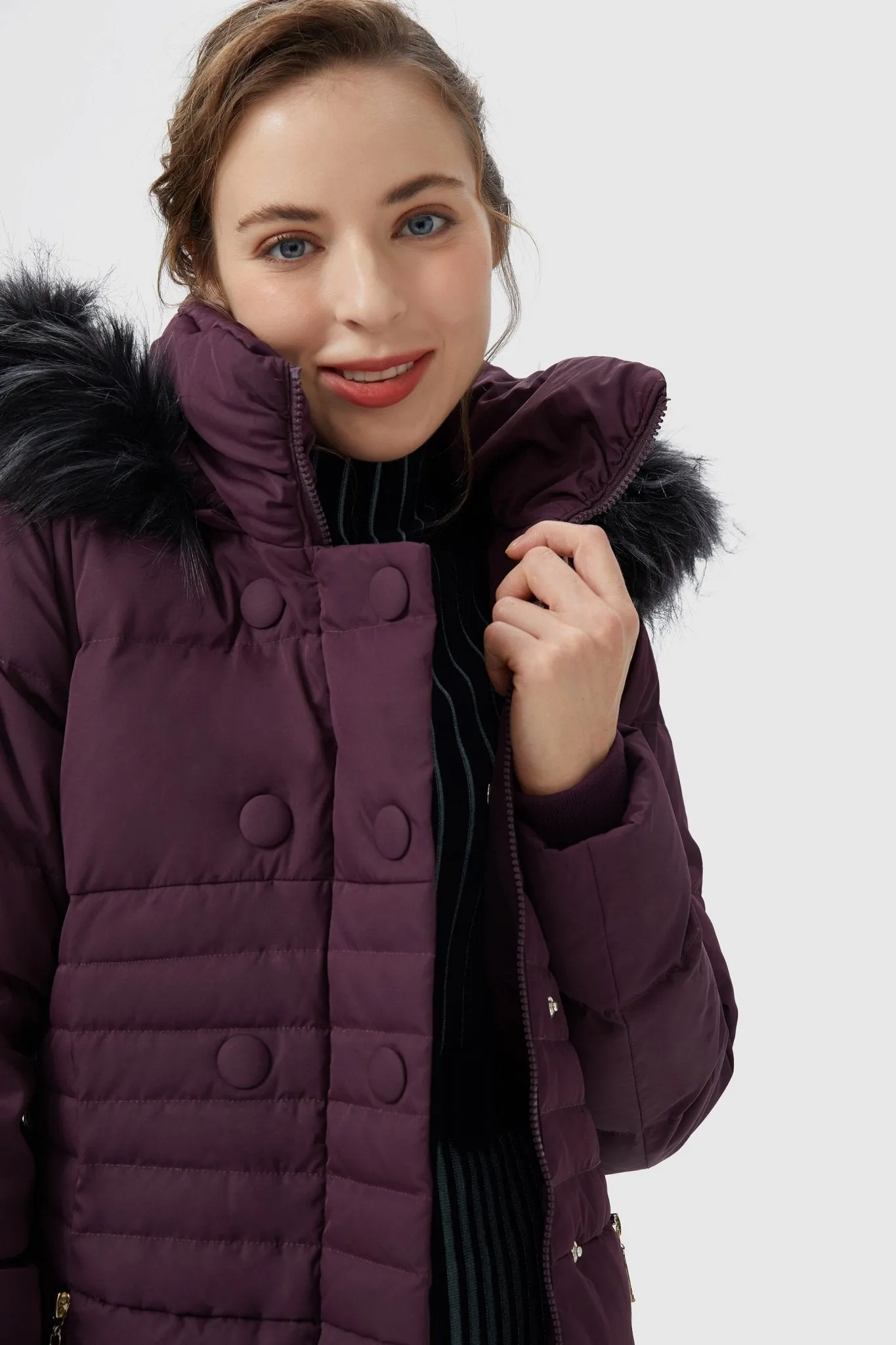 Long Puffer Coat with Hood Fur