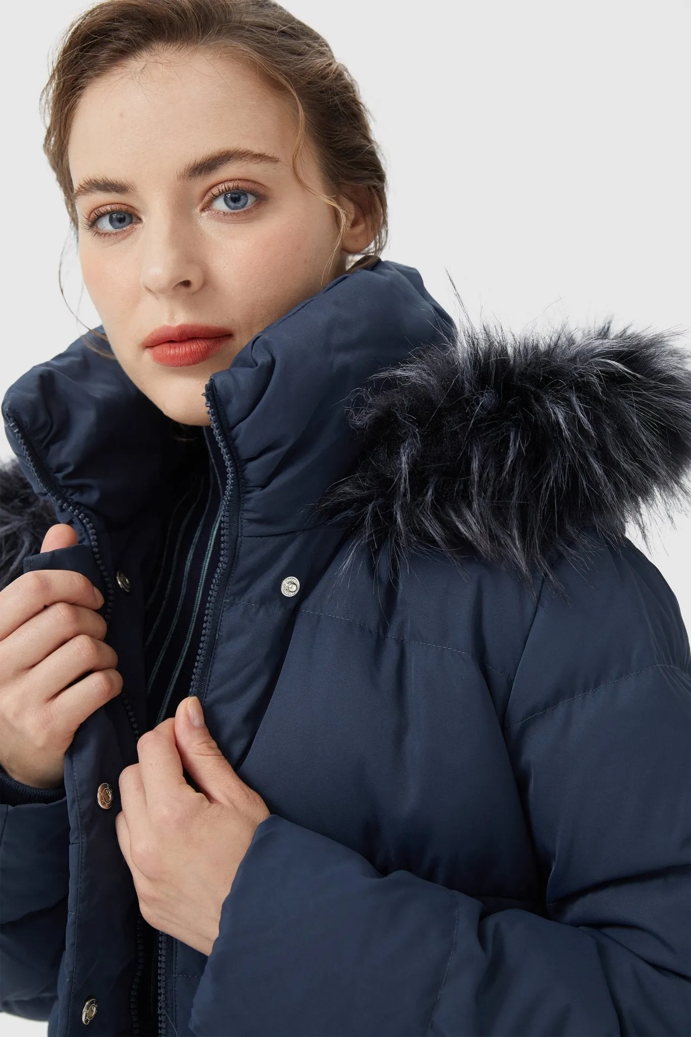 Long Puffer Coat with Hood Fur