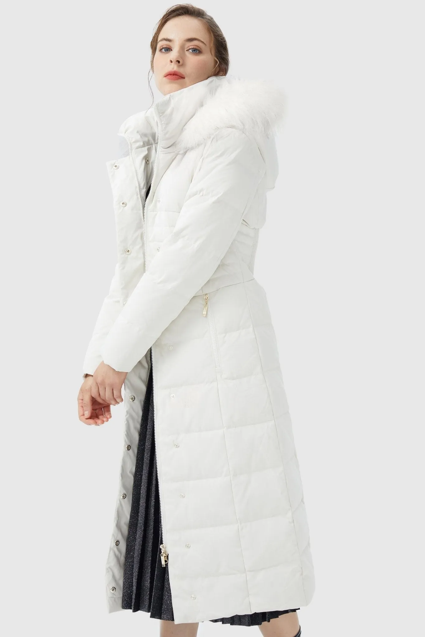 Long Puffer Coat with Hood Fur