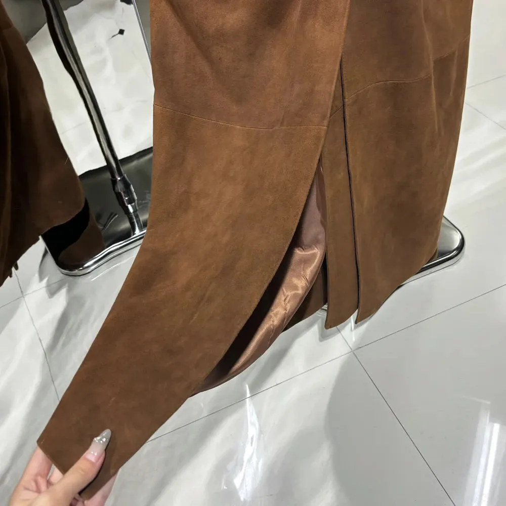 Luxury Genuine Suede Leather Trench Coat