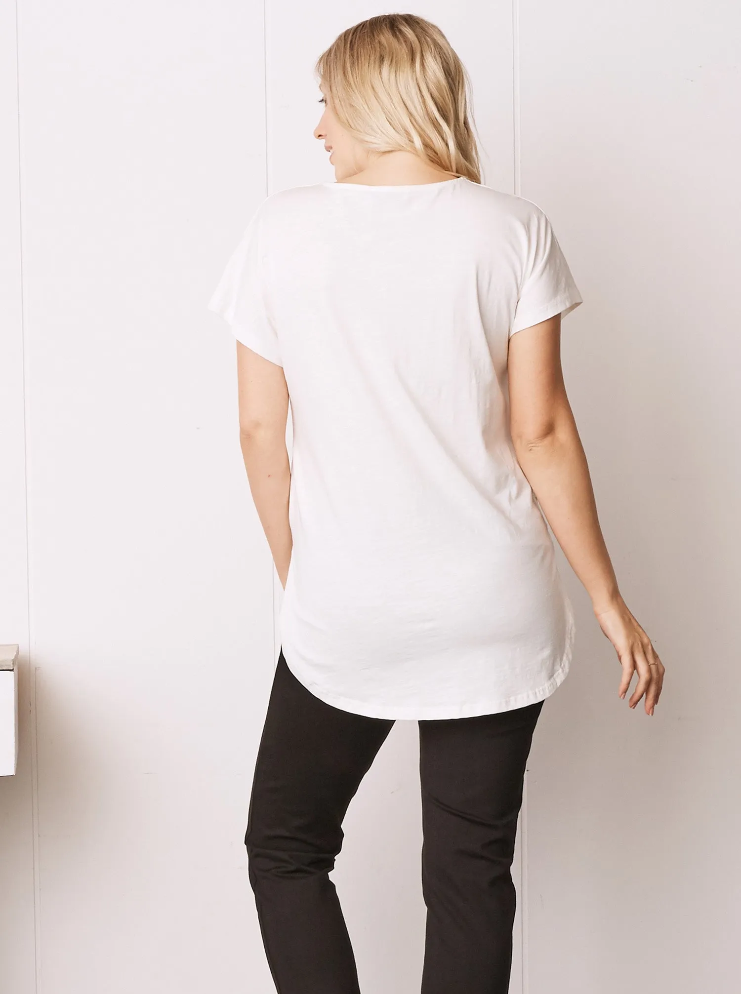 Maternity Short Sleeve Zip Front Work Blouse in White